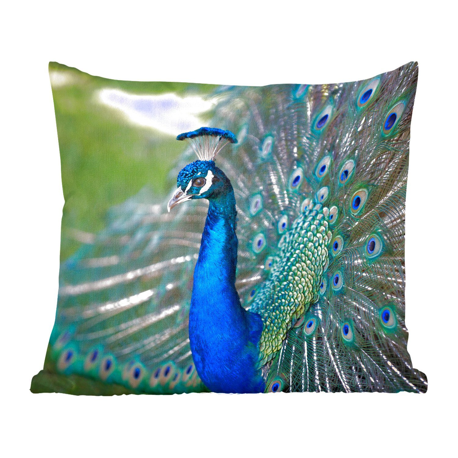 - Dekokissen MuchoWow mit Sofakissen Pfau Zierkissen - Füllung Wohzimmer, Deko, Blau, für Schlafzimmer, Vögel