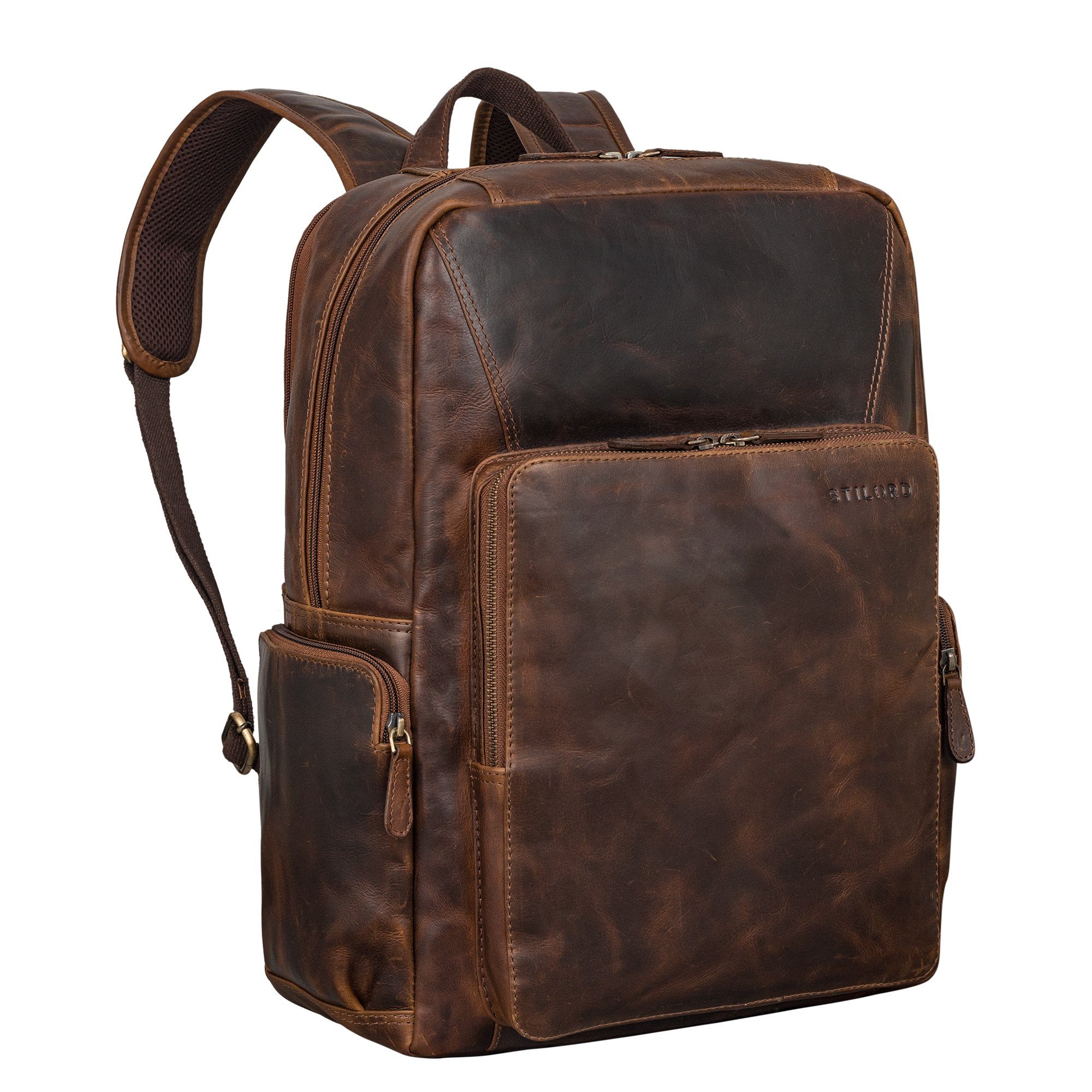 STILORD Notebookrucksack "Werner" Leder-Rucksack mit vielen Fächern Laptop-Fach 15 - 17 Zoll