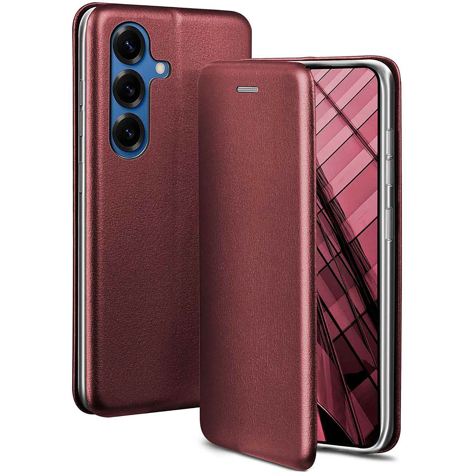 ONEFLOW Handyhülle für Samsung Galaxy S25 Premium Hülle Business Cover Rot 6,2 Zoll, 360 Grad Schutzhülle Flip Case Etui Klapphülle Dünn Leder Handy Tasche