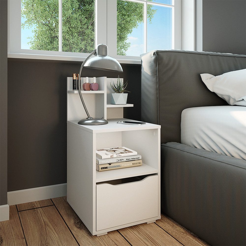 Vicco Nachtschrank Ruben, Weiß, 40 x 82.2 cm mit Schublade (1-St)