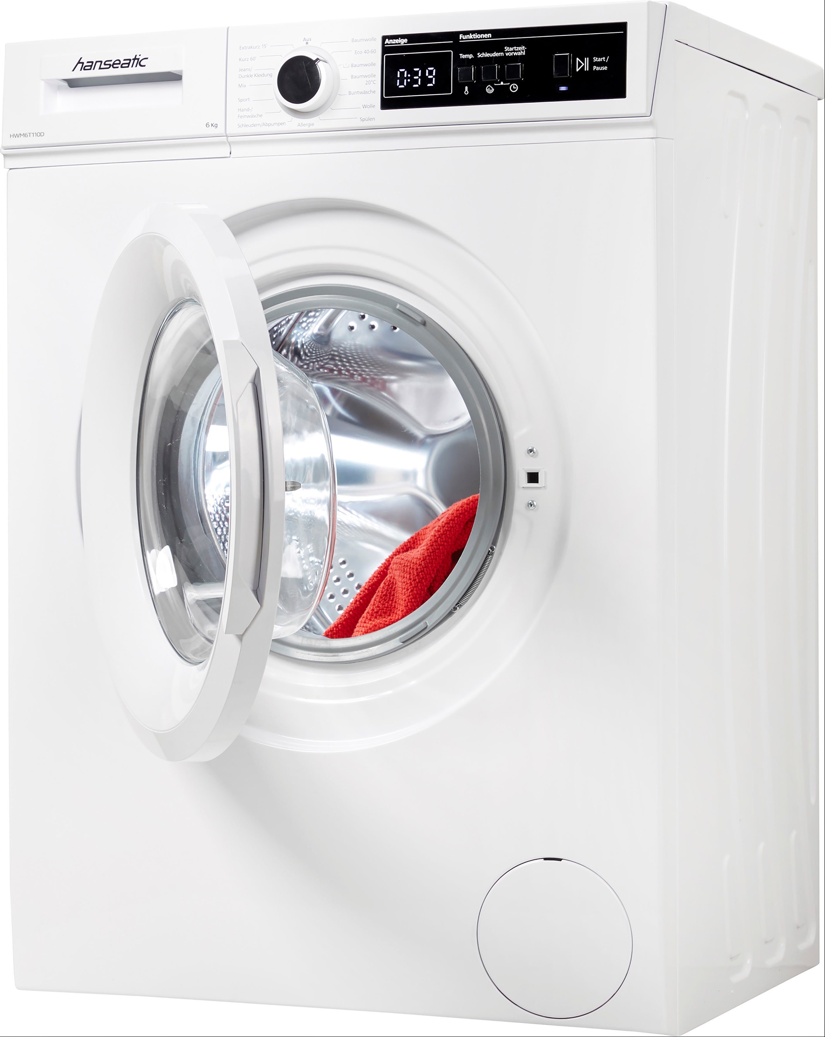Hanseatic Waschmaschine HWM6T110D, 6 kg, 1000 U/min, Dynamische Mengenautomatik, Allergieprogramm, Überlaufschutzsystem