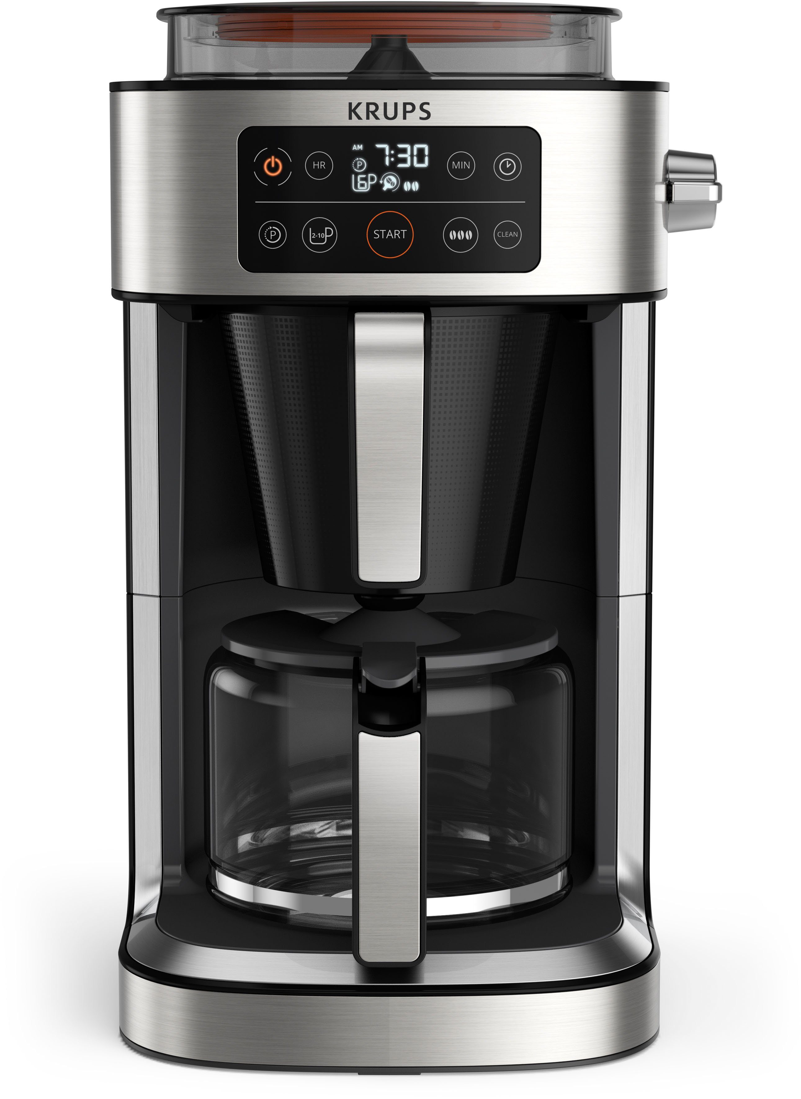Beliebtes Sonderpreis-Schnäppchen frischen bis 400 g Kaffee Partner, Kaffeekanne, 1,25l KM760D integrierte Krups für Kaffee-Vorratsbox zu Aroma Filterkaffeemaschine