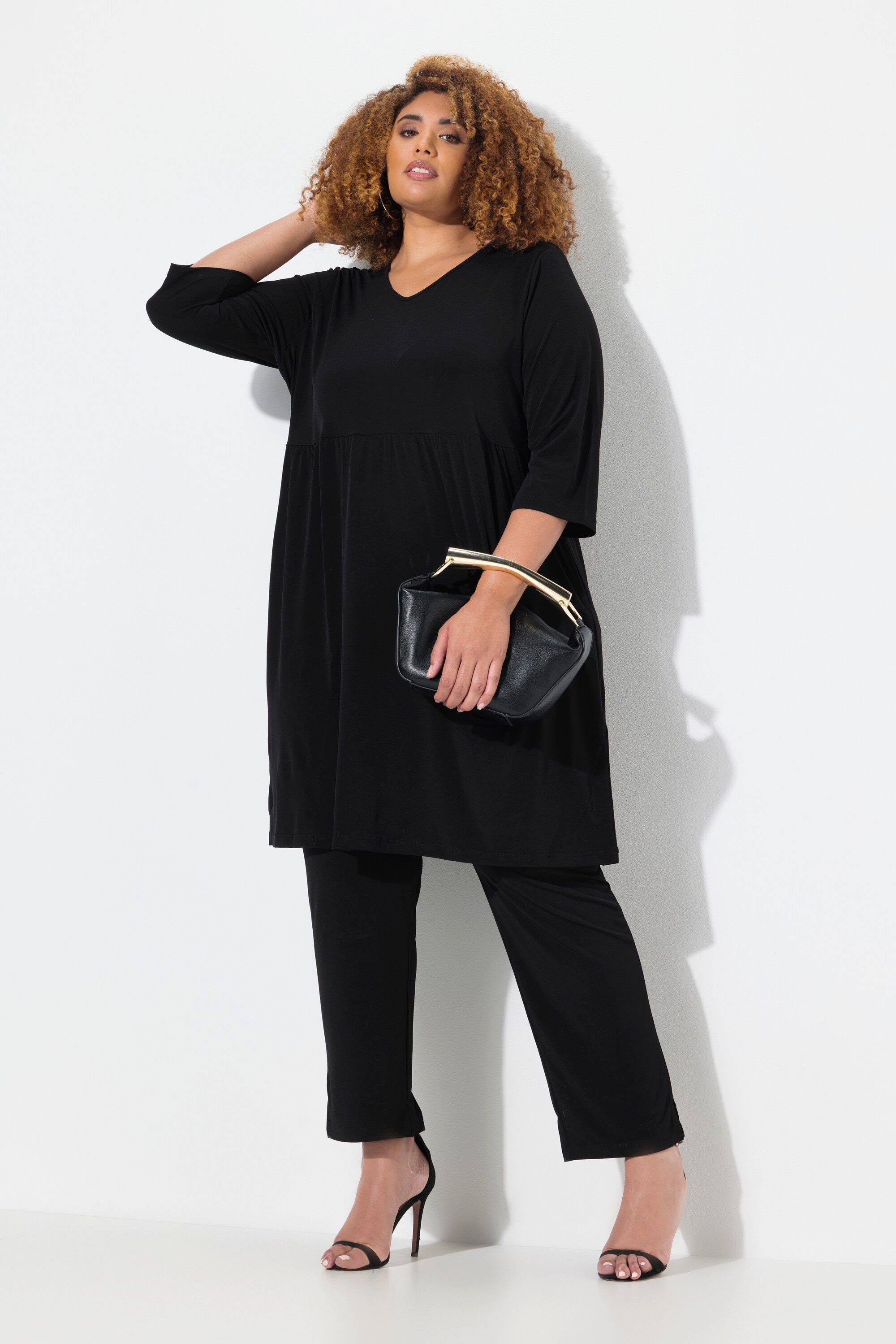 Ulla Popken Maxikleid Longshirt A-Linie Tunika-Ausschnitt 3/4-Arm