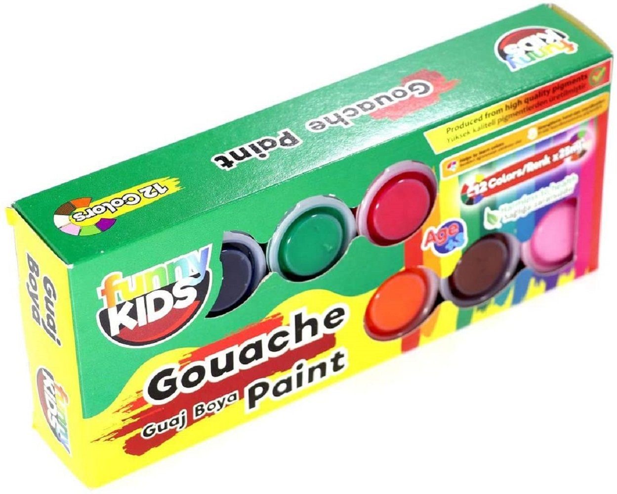 Funny Kids Lernspielzeug Gouache Farben Set 12 Farben x 25ML Bastel-Farbe Mehrfarbige Becher malfarben Perfekt für Anfänger Studenten Künstler Guaj Boya Farbe (12, 12-St)