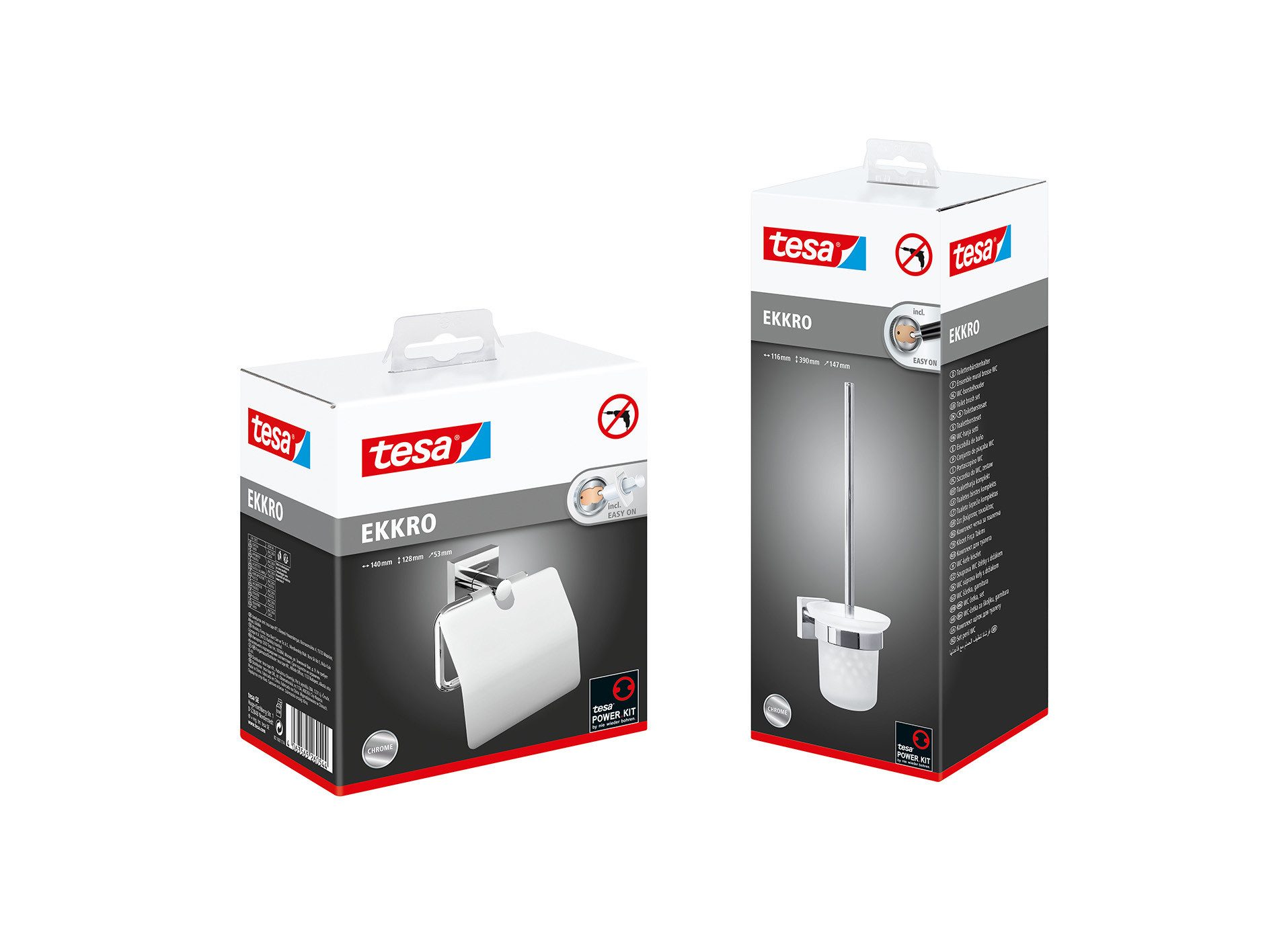 tesa Badaccessoire-Set EKKRO Toilettenbürsten Set ohne Bohren, Spar-Set, 2 tlg., selbstklebend - chrom - silber glänzend