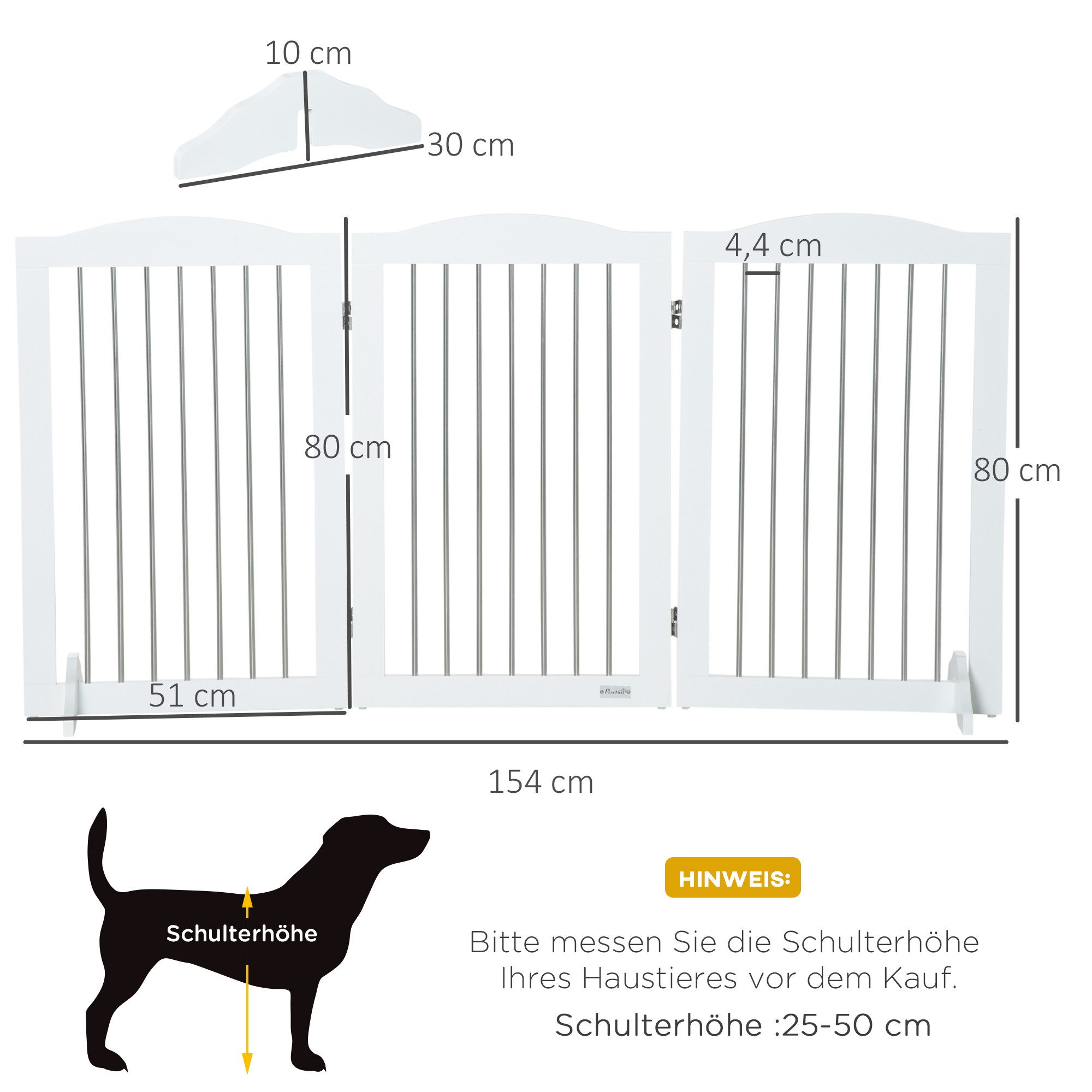 PawHut Hundegitter Absperrgitter Hund Freistehendes 154 x 80 cm Treppenschutzgitter (Treppengitter, 1 St., Schutzgitter), für mittelgroße Hunde, Weiß