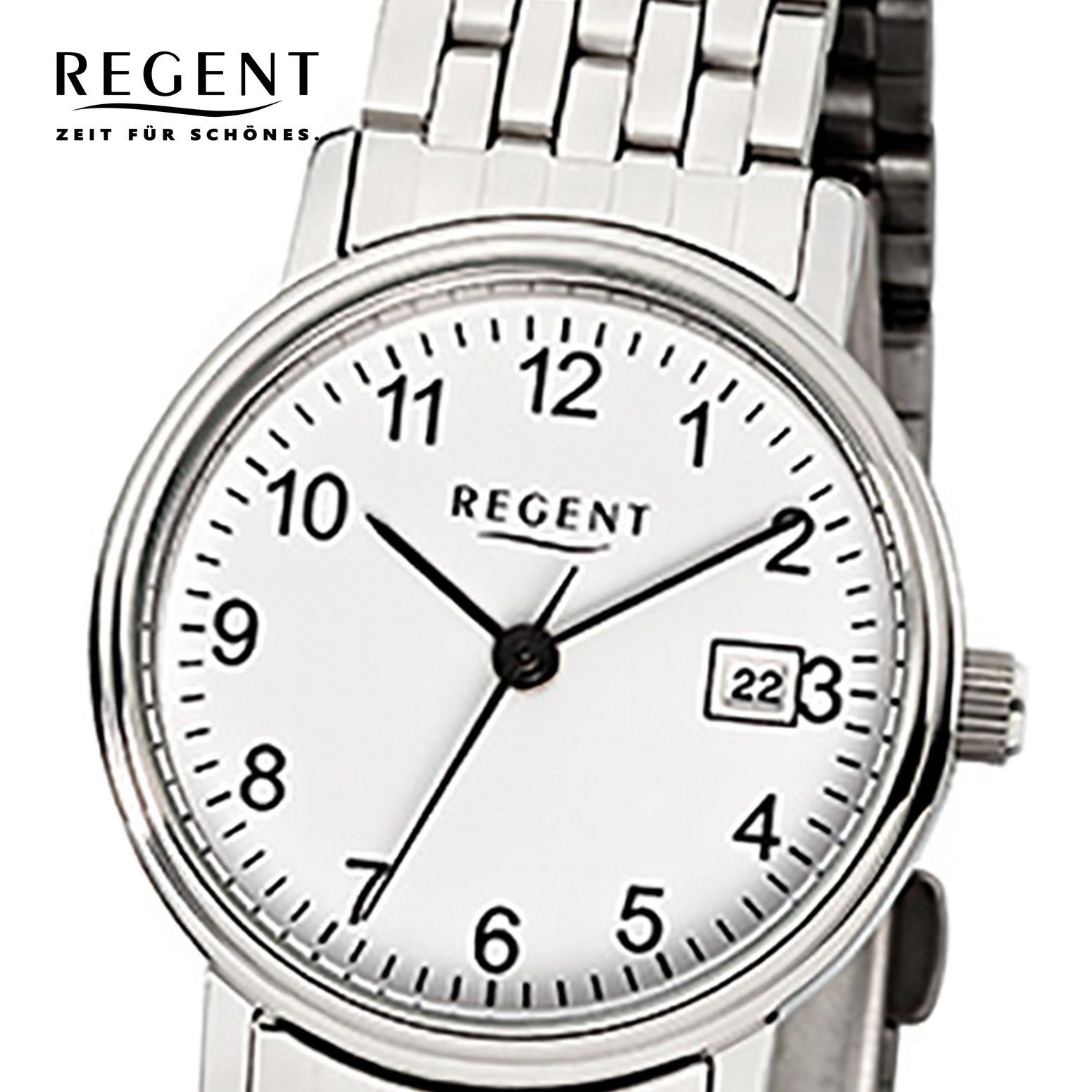 Regent Quarzuhr Regent Damen-Armbanduhr (ca. silber 27mm), F-598, Armbanduhr Edelstahlarmband Damen mittel rund, Analog