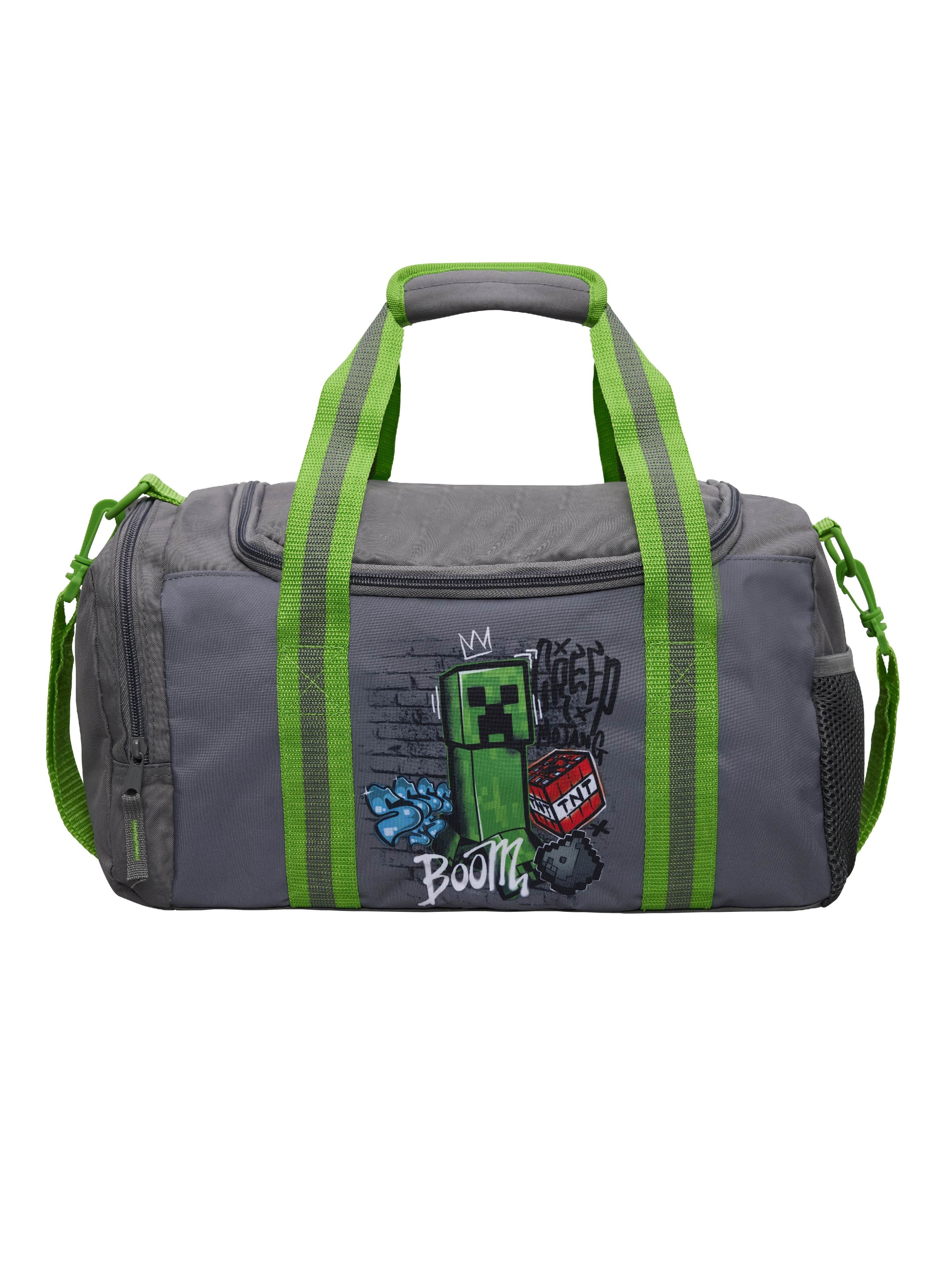 Familando Sporttasche Minecraft Tasche für Sport, Freizeit & Schule, grün grau, wasserabweisendes Material, mit Creeper Motiv