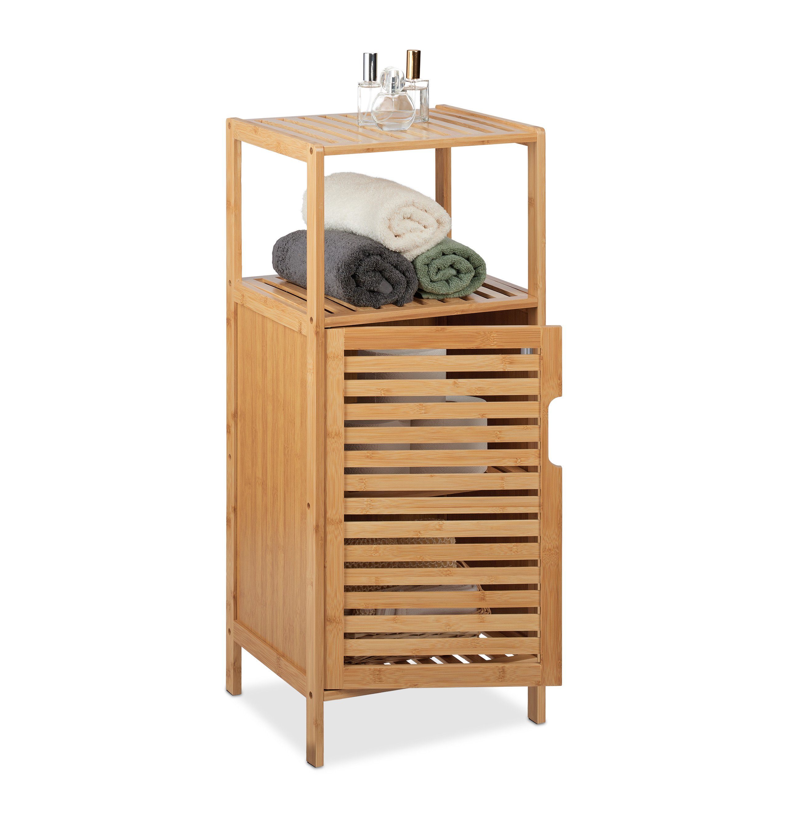 relaxdays Badschrank Schmaler aus Badregal Bambus