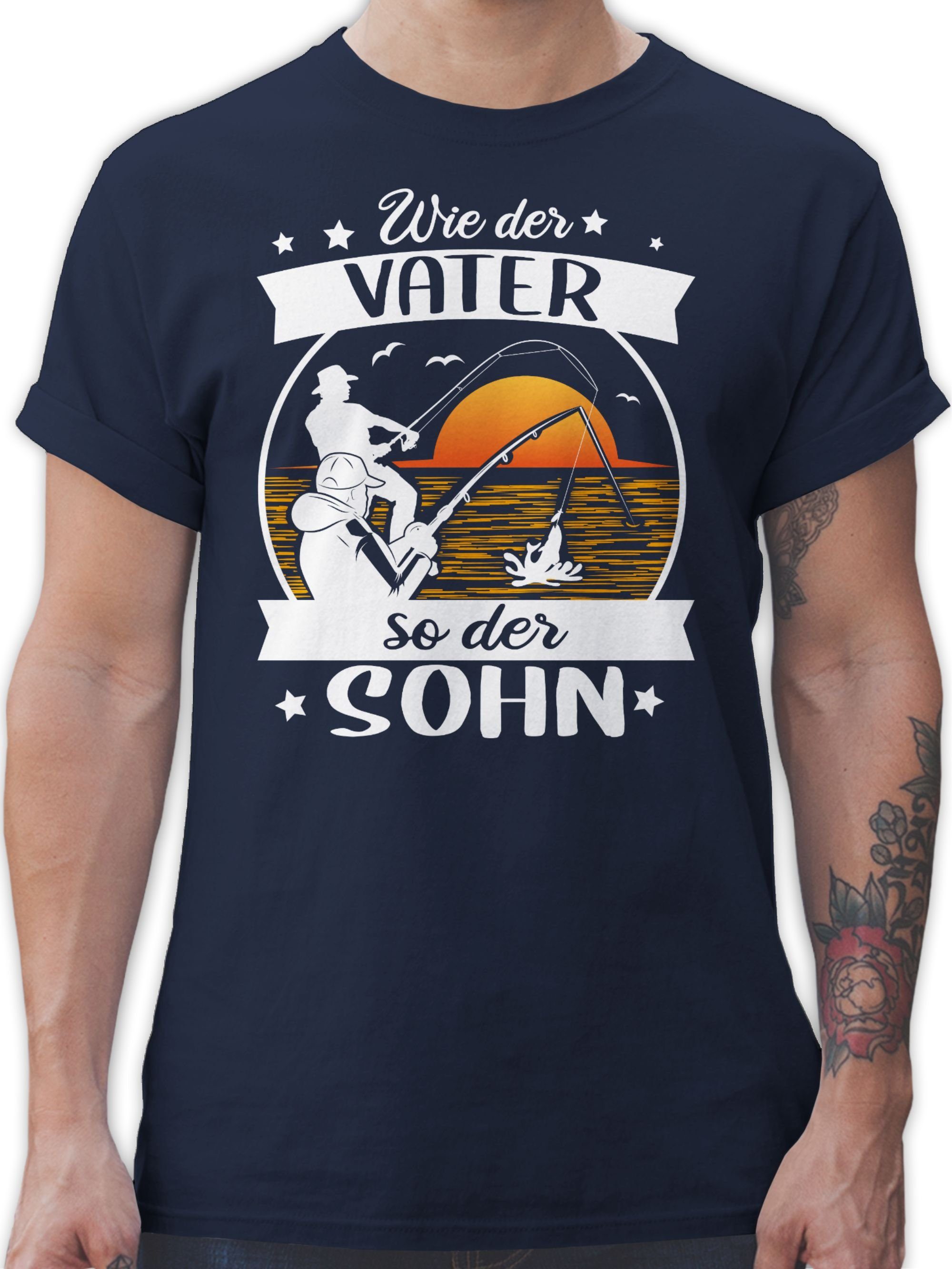 Shirtracer T-Shirt Wie der Vater der - 3 so Navy Blau Geschenke weiß/orange - Angeln Angler Sohn