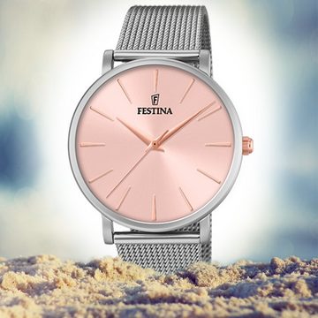 Festina Quarzuhr Festina Damen Uhr F20475/2 Stahl, Damen Armbanduhr rund, Edelstahlarmband silber