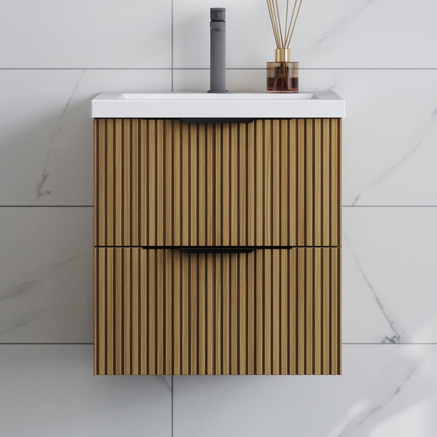 duschspa Waschtisch Waschbecken mit Unterschrank Badmöbel Set Hängeschrank, mit Griffe, 50/60/80/100/120 cm