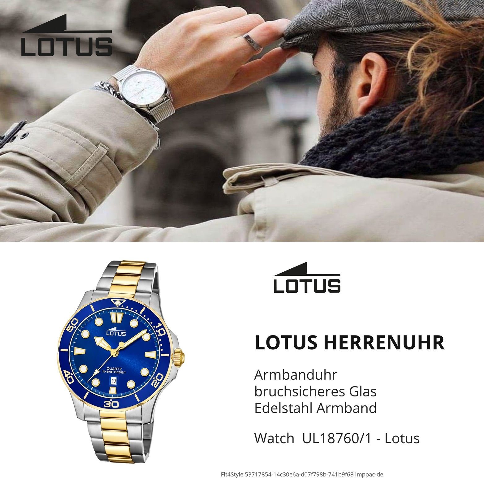 Lotus Quarzuhr 18760/1, 45mm), Lotus Edelstahl (ca. rundes Herrenuhr Gehäuse, mit groß Uhr Edelstahlarmband, Fashi Herren