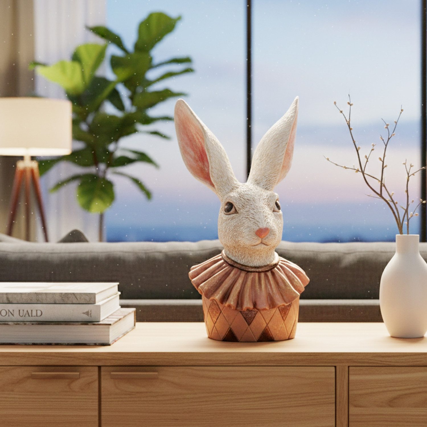 Macosa Home Osterhase XXL Osterhasen Büste Apricot Creme 50 cm vintage Stil (Osterschmuck Tischdeko, Hase Dekofigur Ostern Dekoration), Skulptur Osterdeko Figur Dekohase