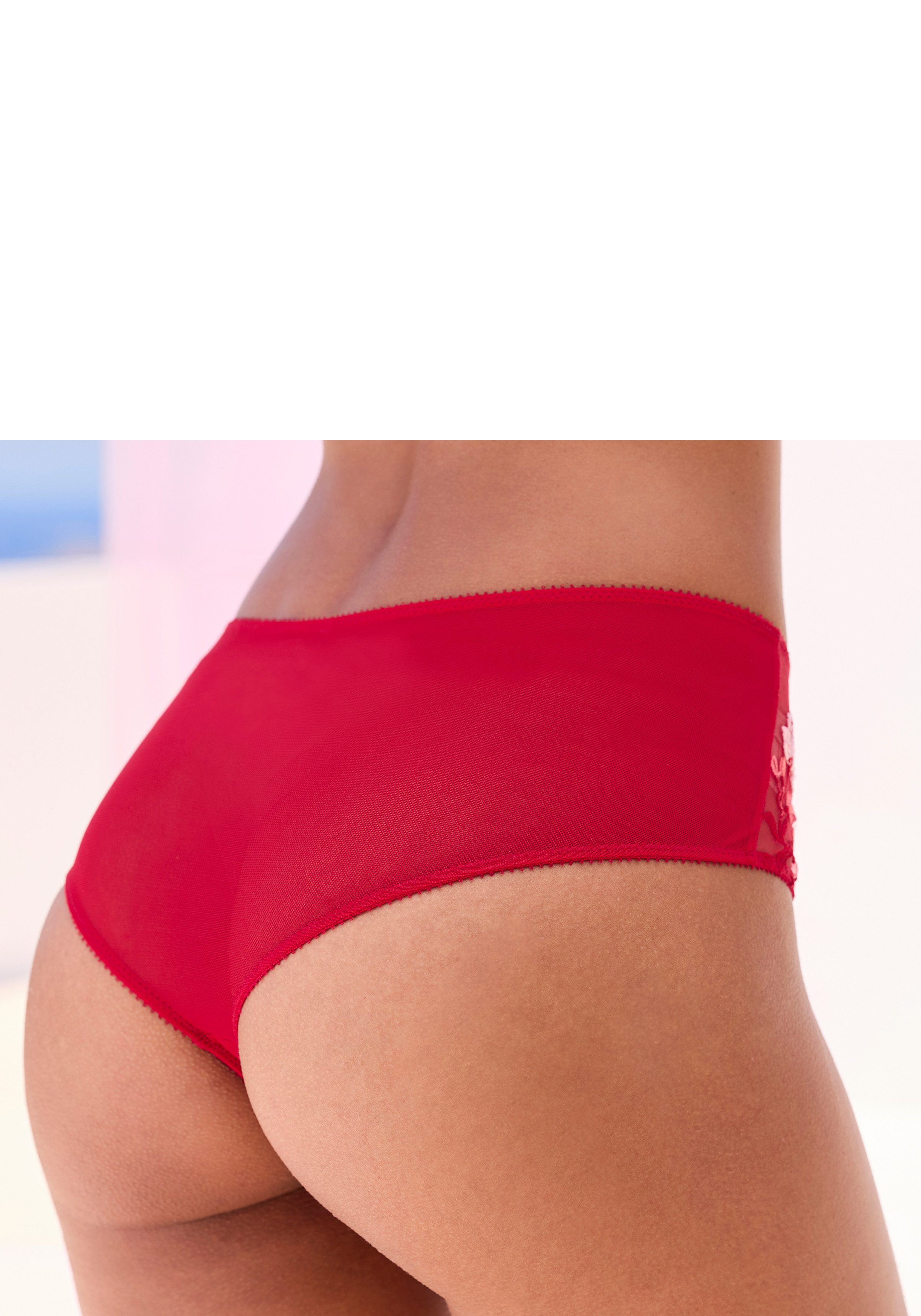 LASCANA Stringpanty Maria mit bunten Blumen aus Stickereispitze