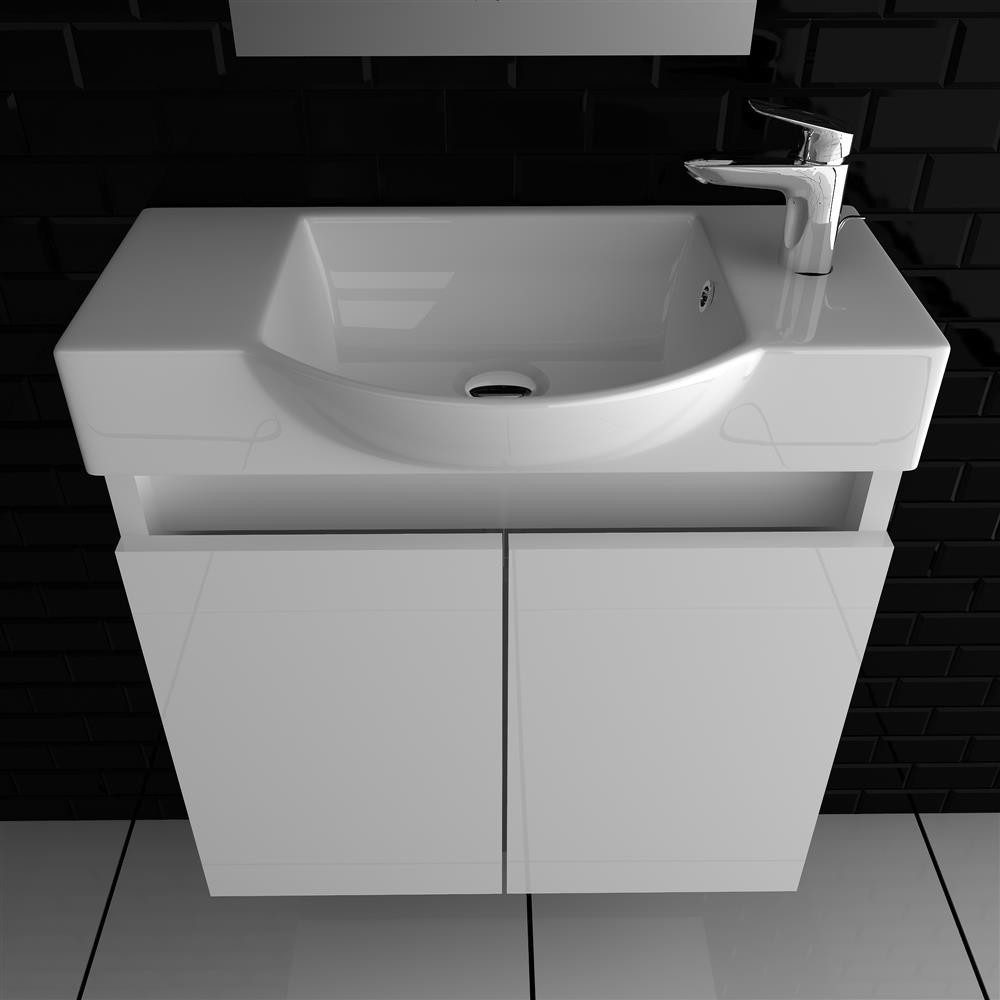 Alpenberger Waschtisch Waschtisch mit Unterschrank Weiss, Soft-Close 55cm Stauraum Gäste-WC (Waschbecken mit Unterschrank für Gäste WC, 2-St., Gäste WC Waschtis – Bild 5 von 5