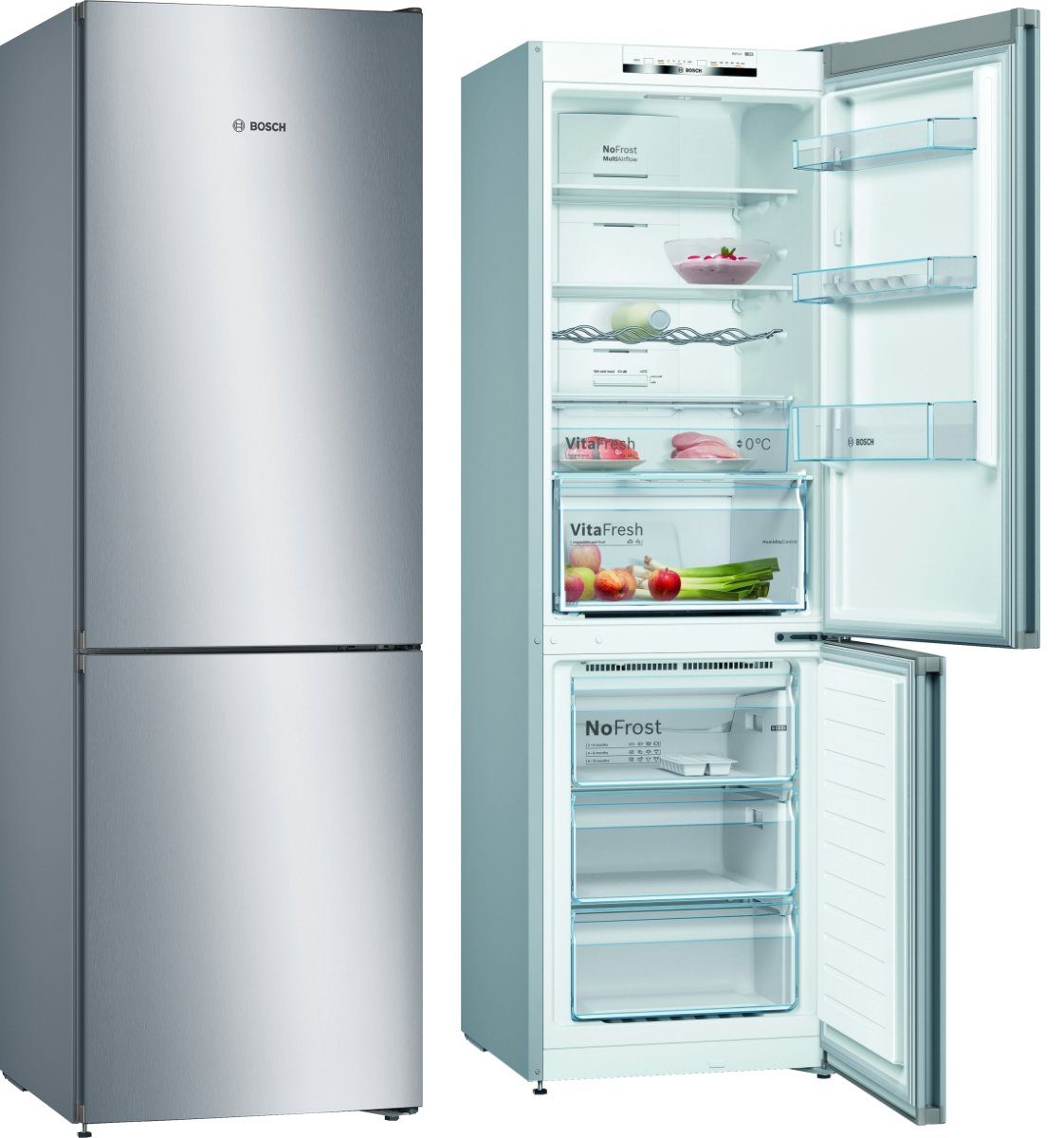 Bosch Kühlschrank mit Gefrierfach Freistehend 186cm Edelstahl Kühl Gefrier Kombi 