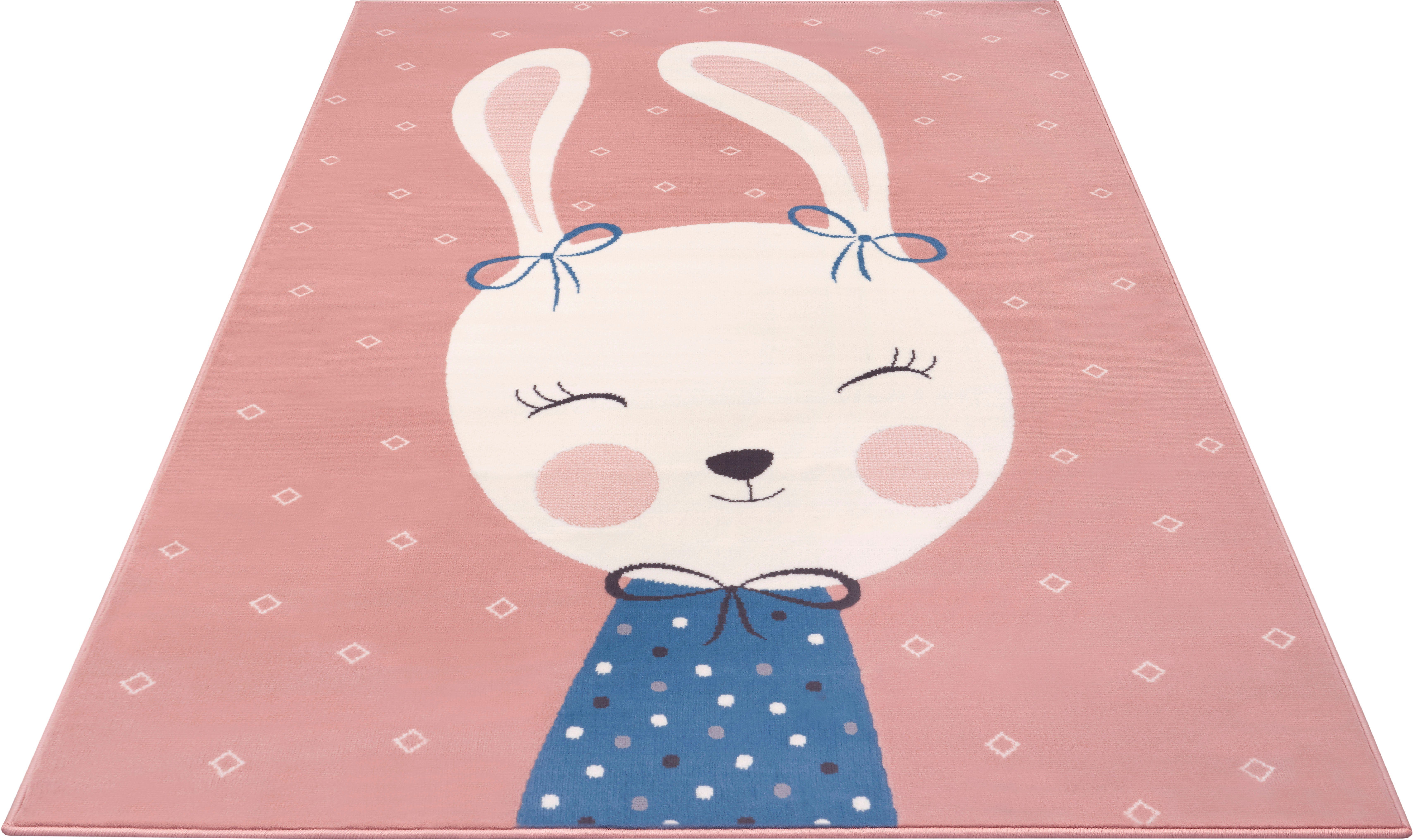 HANSE Home Kinderteppich Bunny Polly, rechteckig, Höhe: 9 mm, Kurzflor, Tiermotiv, Strapazierfähig, Pflegeleicht, Robust