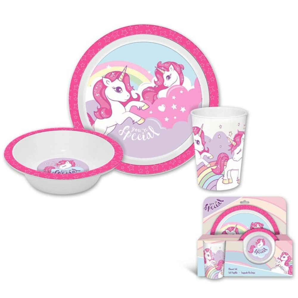Kids Euroswan Детская посуда-Set Sweet Einhorn Unicorn Kinder Geschirr-Set 3 tlg (3-tlg), 1 Personen, BPA-Frei, Becher Teller Schüssel