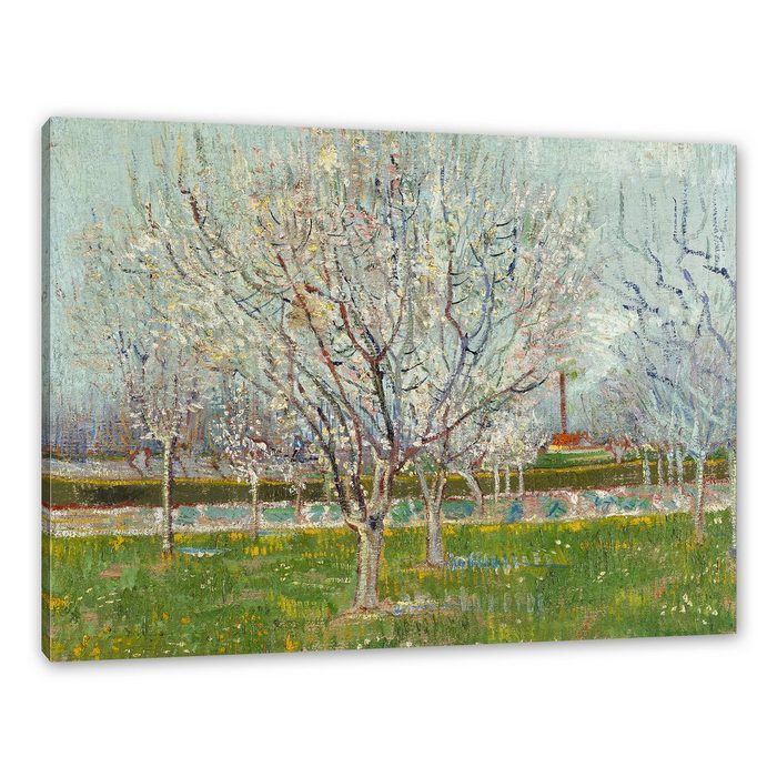 Pixxprint Leinwandbild Vincent Van Gogh - Blühender Obstgarten Pflaumenbaum Wanddekoration (1 St) Leinwandbild fertig bespannt inkl. Zackenaufhänger