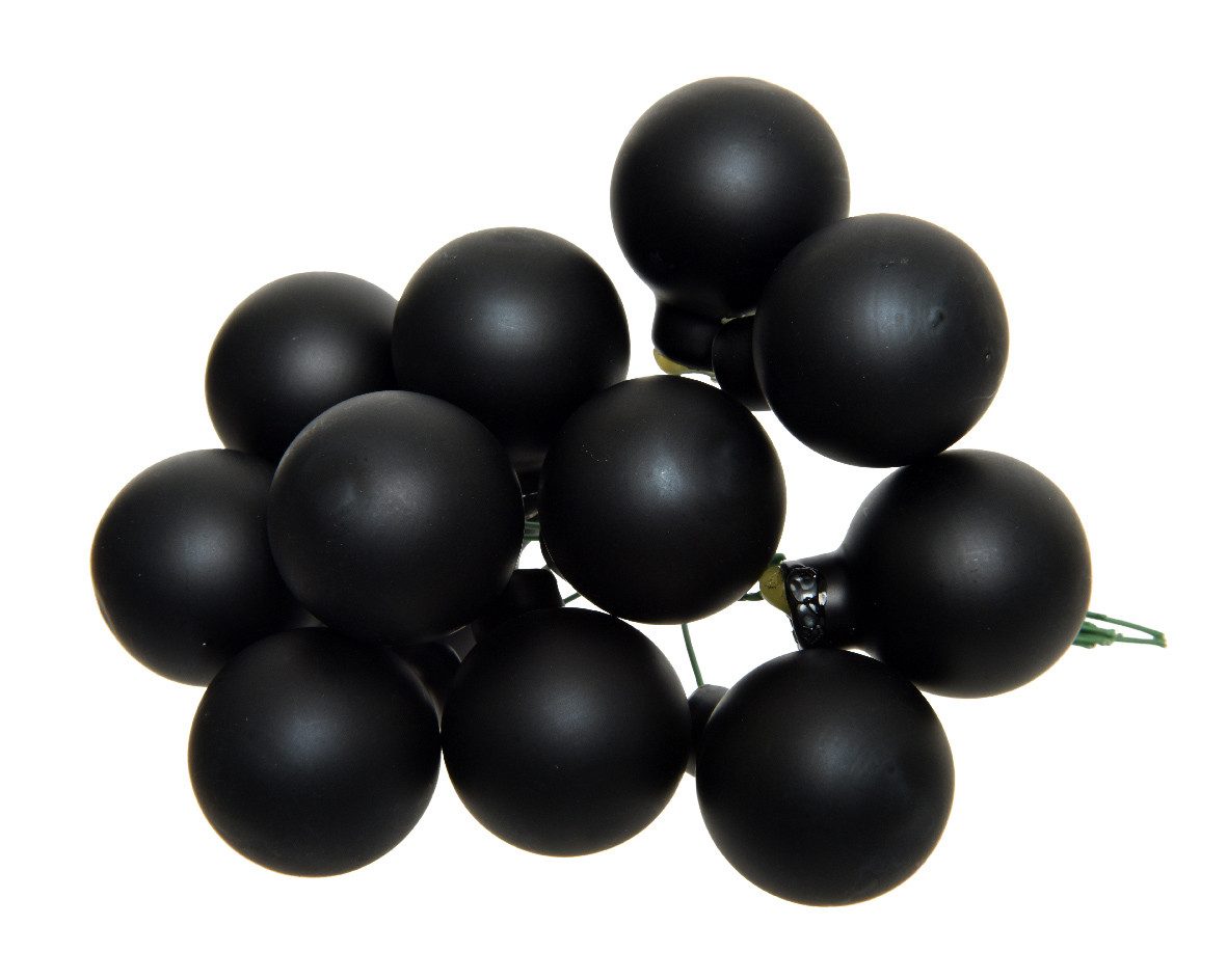 Kaemingk Weihnachtsbaumkugel, Weihnachtskugeln am Draht 2,5cm Glas 12 Stück - Schwarz matt