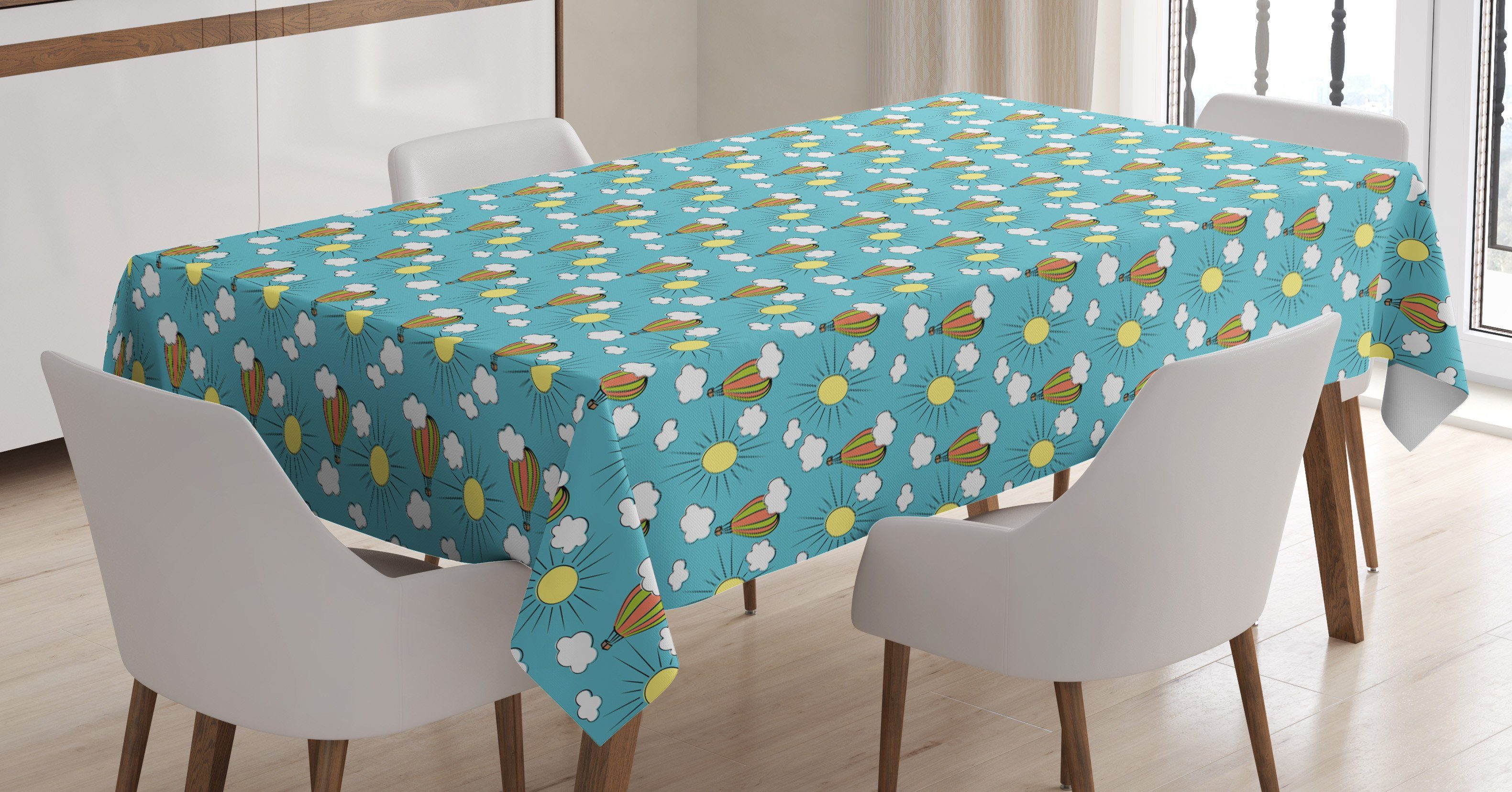 Abakuhaus Tischdecke Farbfest Waschbar Für den Außen Bereich geeignet Klare Farben, Kinder Luftballon Sonne und Wolken | Tischdecken