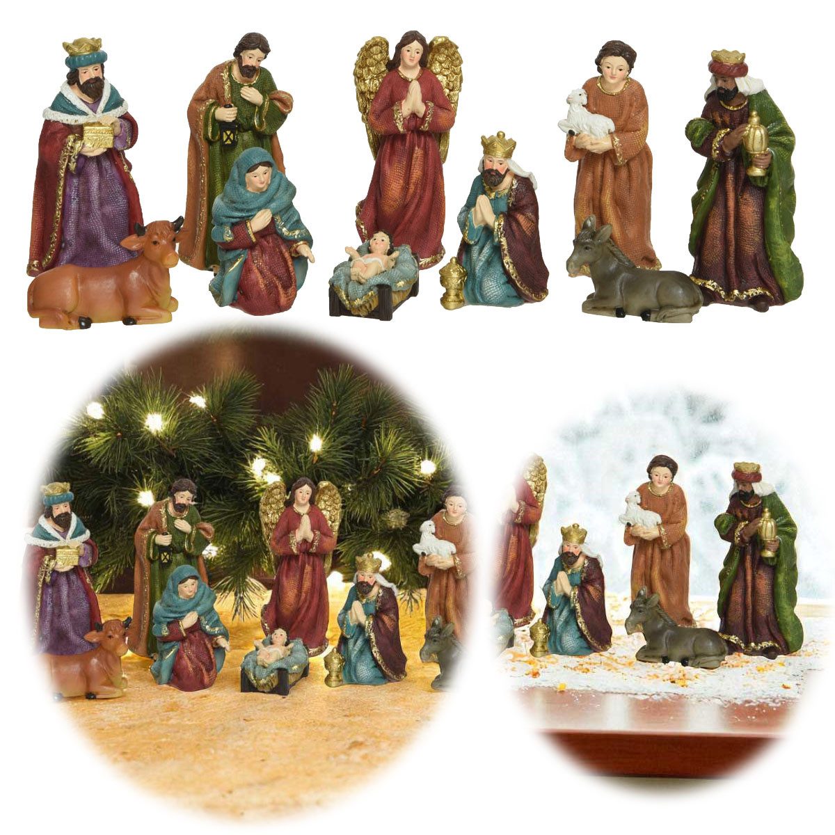LS-LebenStil Krippenfigur 10-teiliges Set Krippenensemble bis 13cm Klassische Weihnachtsfiguren (für Weihnachtskrippen inkl. Tiere für Krippenstall Advent Dekoration, 10 St., Weihnachten Krippe Maria Josef Jesus inkl. Tiere 11-teilig), Deko traditionell Handbemalt Krippentiere Weihnachtsfiguren