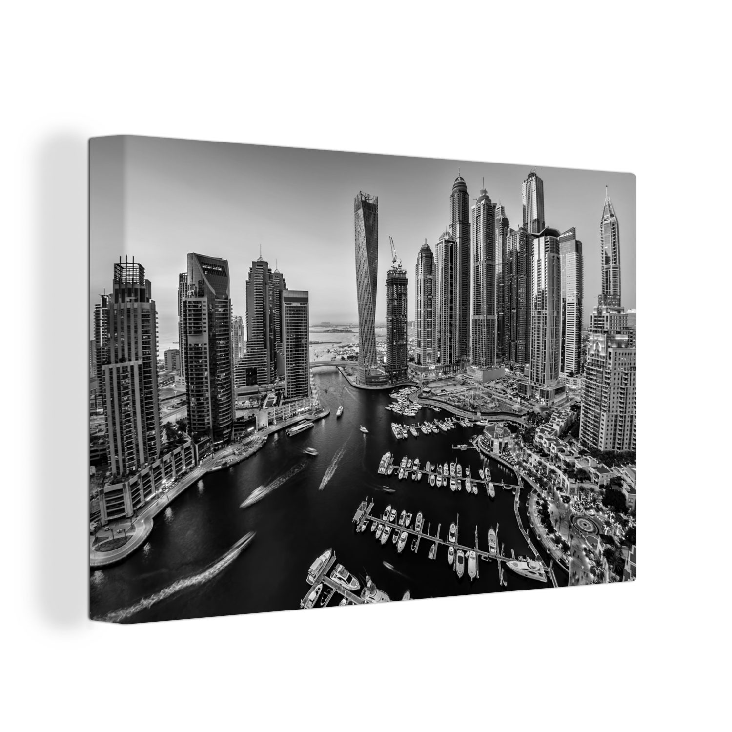 OneMillionCanvasses® Leinwandbild Dubai Marina mit den riesigen und ungewöhnlichen Gebäuden - schwarz, (1 St), Wandbild Leinwandbilder, Aufhängefertig, Wanddeko, 30x20 cm