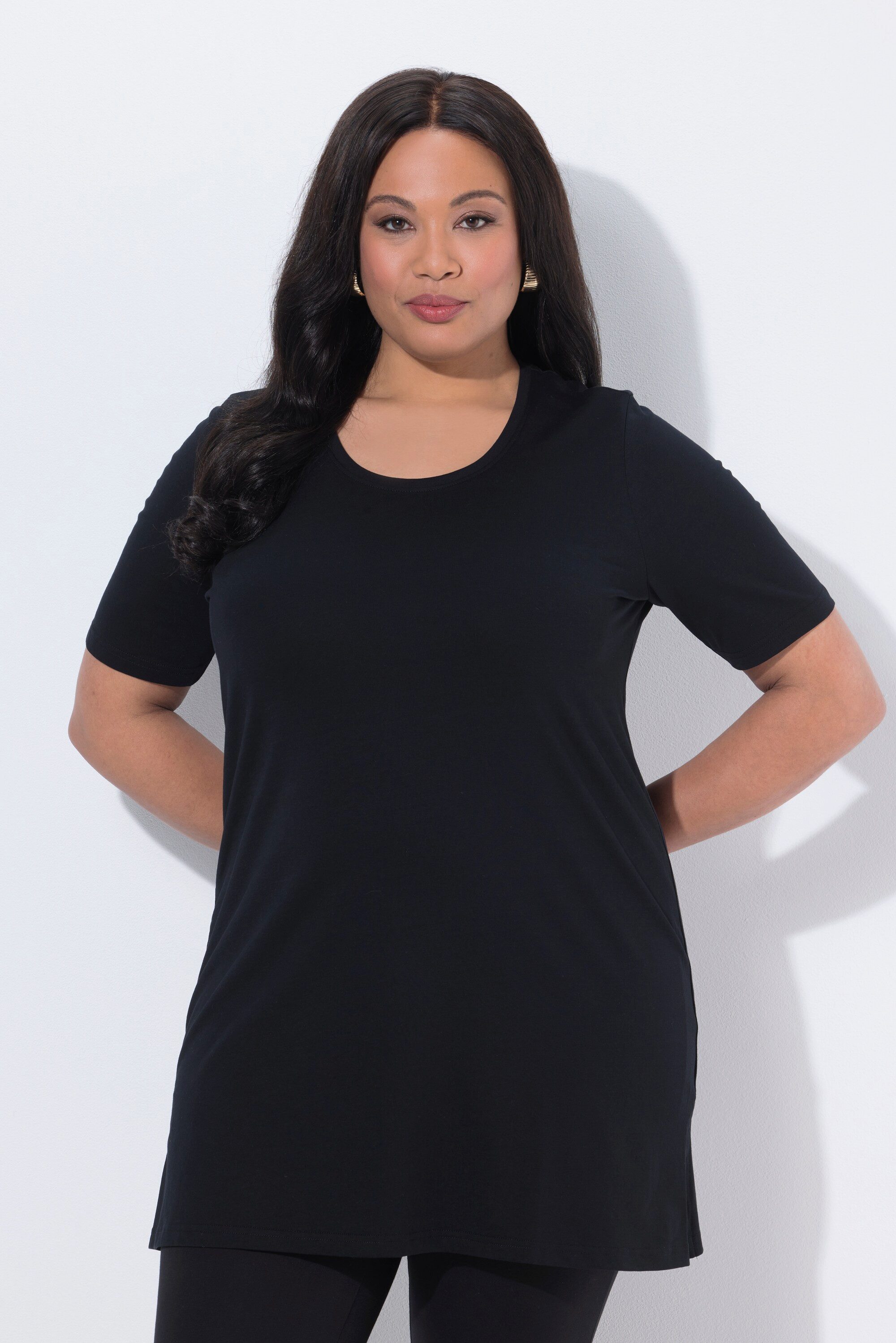 Ulla Popken Longshirt Longshirt A-Linie Rundhalsausschnitt Halbarm günstig online kaufen