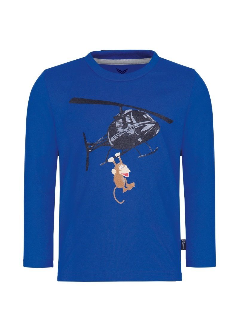 mit T-Shirt TRIGEMA royal Lustiges Langarm-Shirt Trigema Hubschrauber-Druck