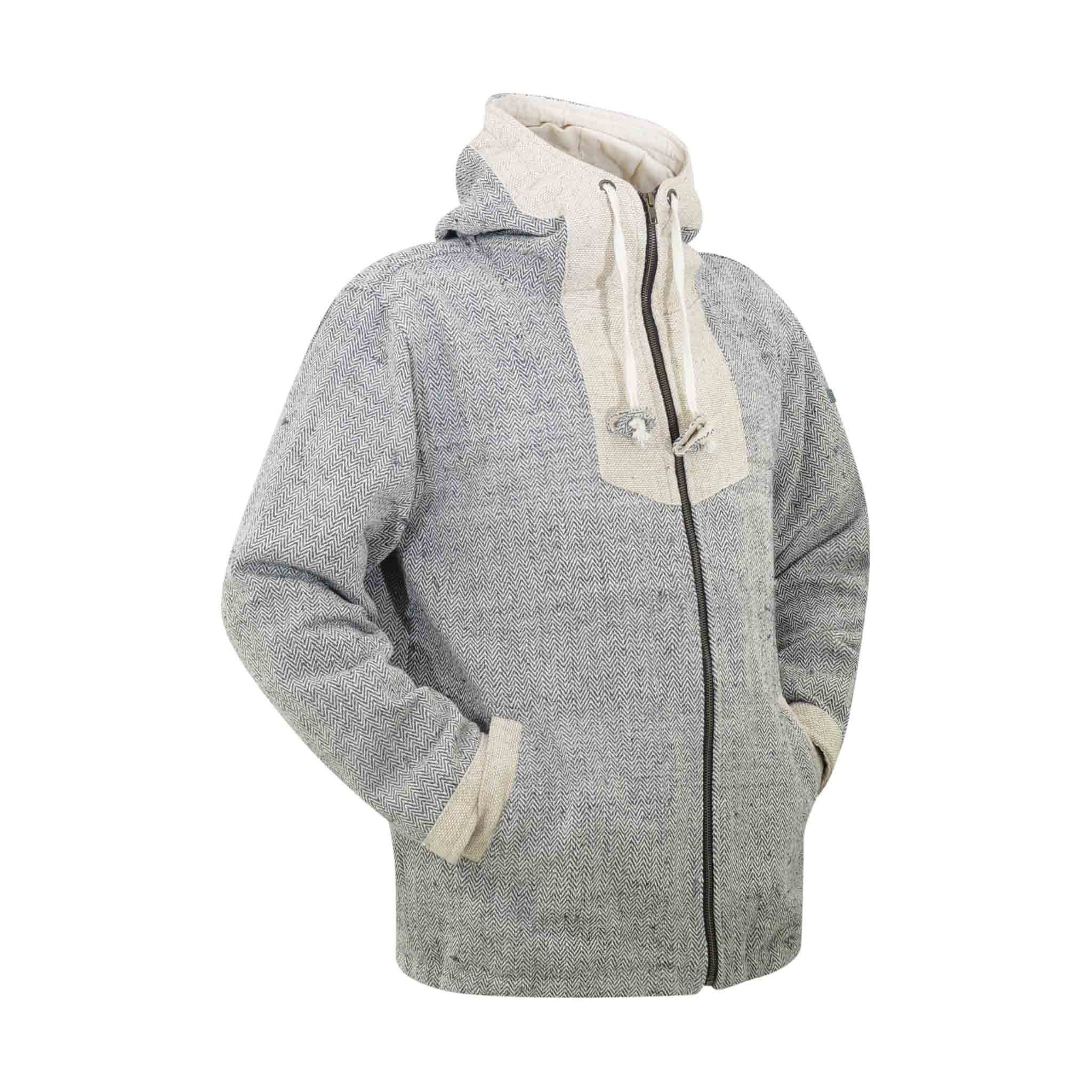 virblatt Cargojacke Vintage Hoodie Herren, Hanf & Baumwolle, Baja Hoodie Hippie Jacke Hanf