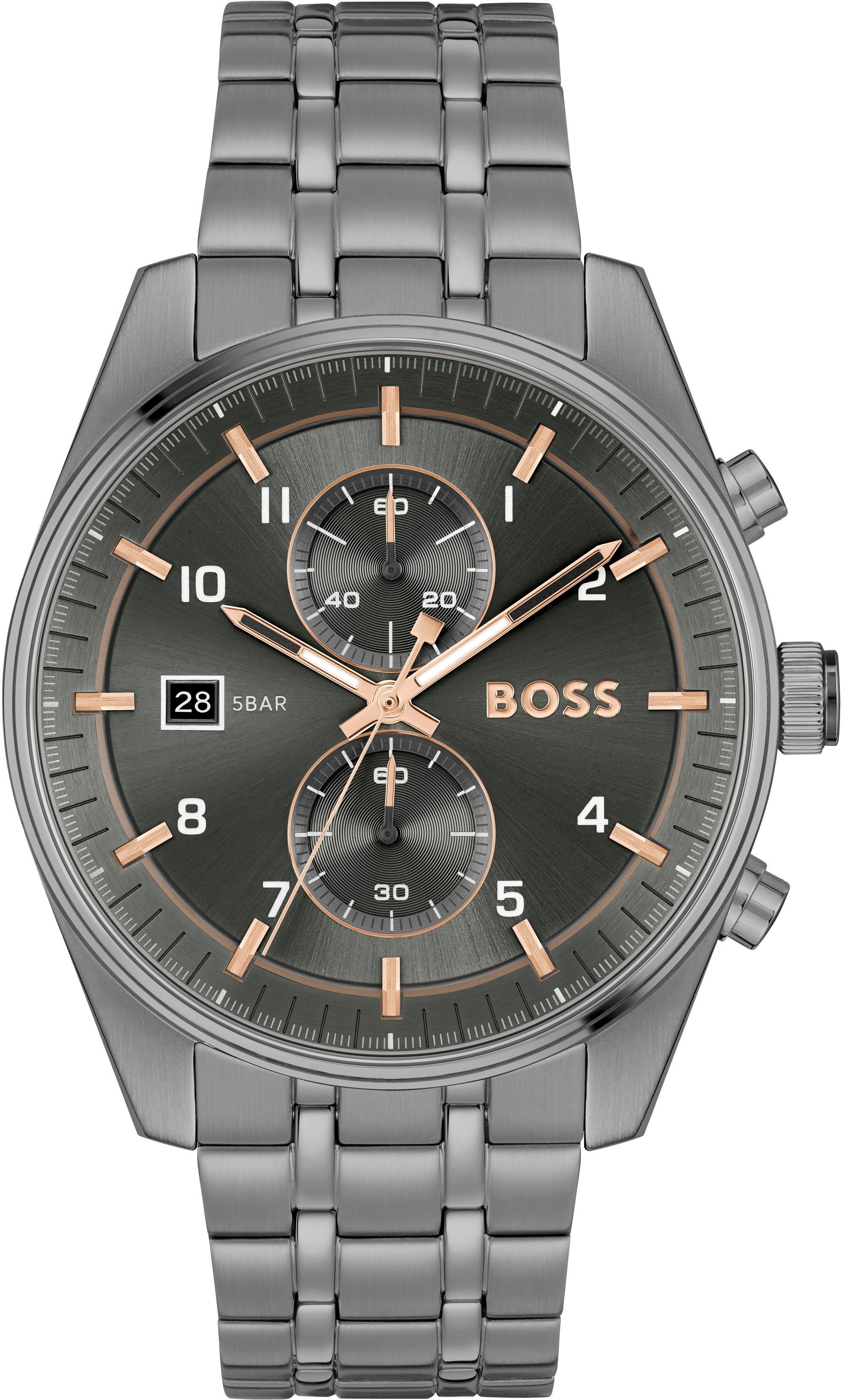 BOSS Chronograph SKYTRAVELLER, Quarzuhr, Herrenuhr, Armbanduhr, Stoppfunktion, Datum