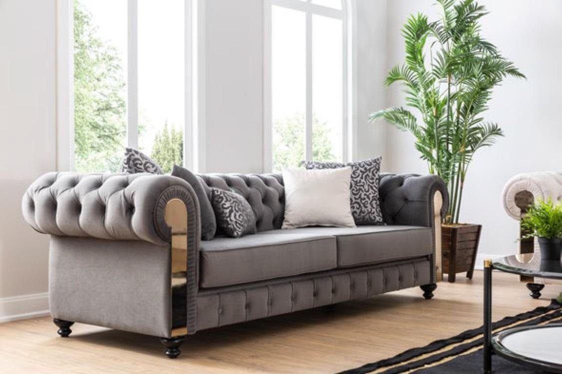 JVmoebel 3-Sitzer Luxus Wohnzimmer Sofa 3 Sitz Dreisitzer Grau Chesterfield Klassische | Einzelsofas