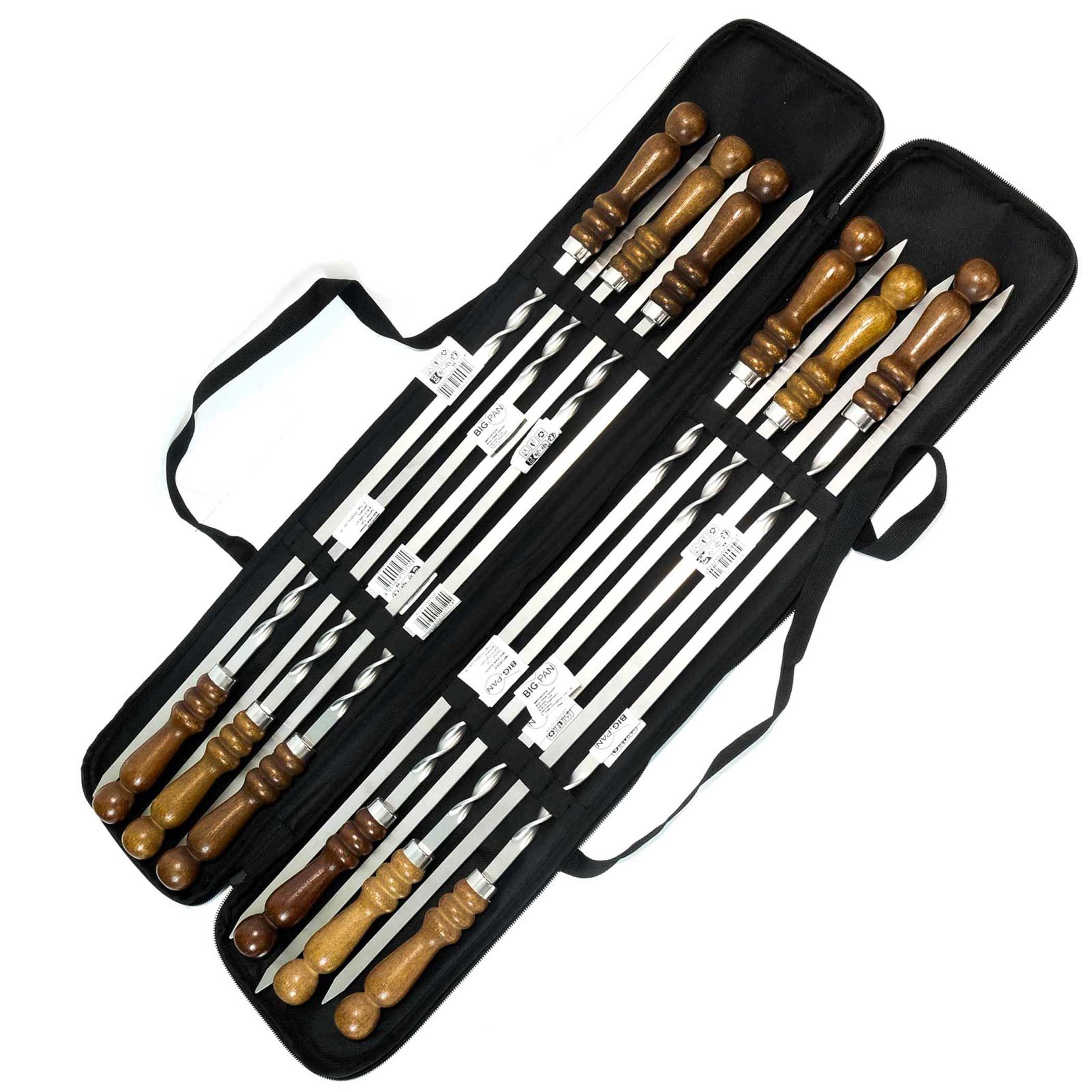BIG-PAN Schaschlikspieße Set 12 Schaschlikspießen mit Tasche Grillspieße (Grillspieße mit Aufbewahrungstasche für Grill, Camping & Outdoor, Spieße, Tasche), kaltgewalzter Edelstahl