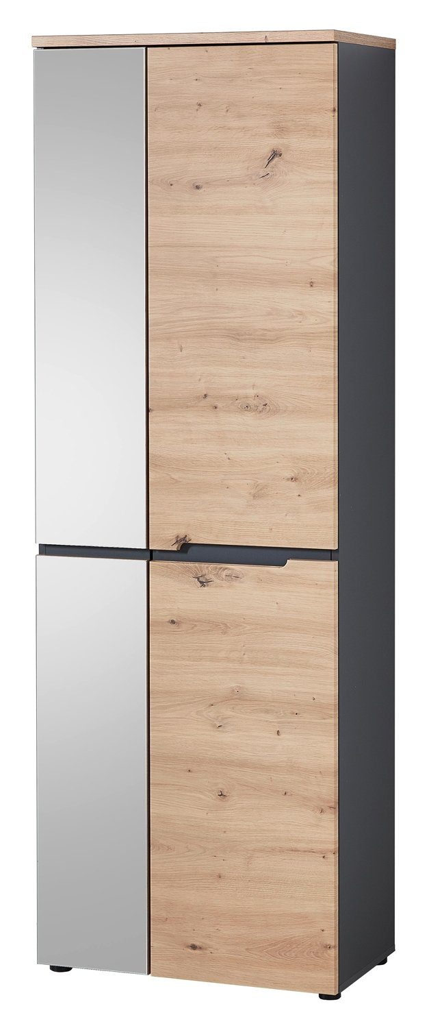 Garderobenschrank MEMPHIS, B 65 cm x H 197 cm, Artisan Eiche Dekor, Graphitfarben. mit Spiegel
