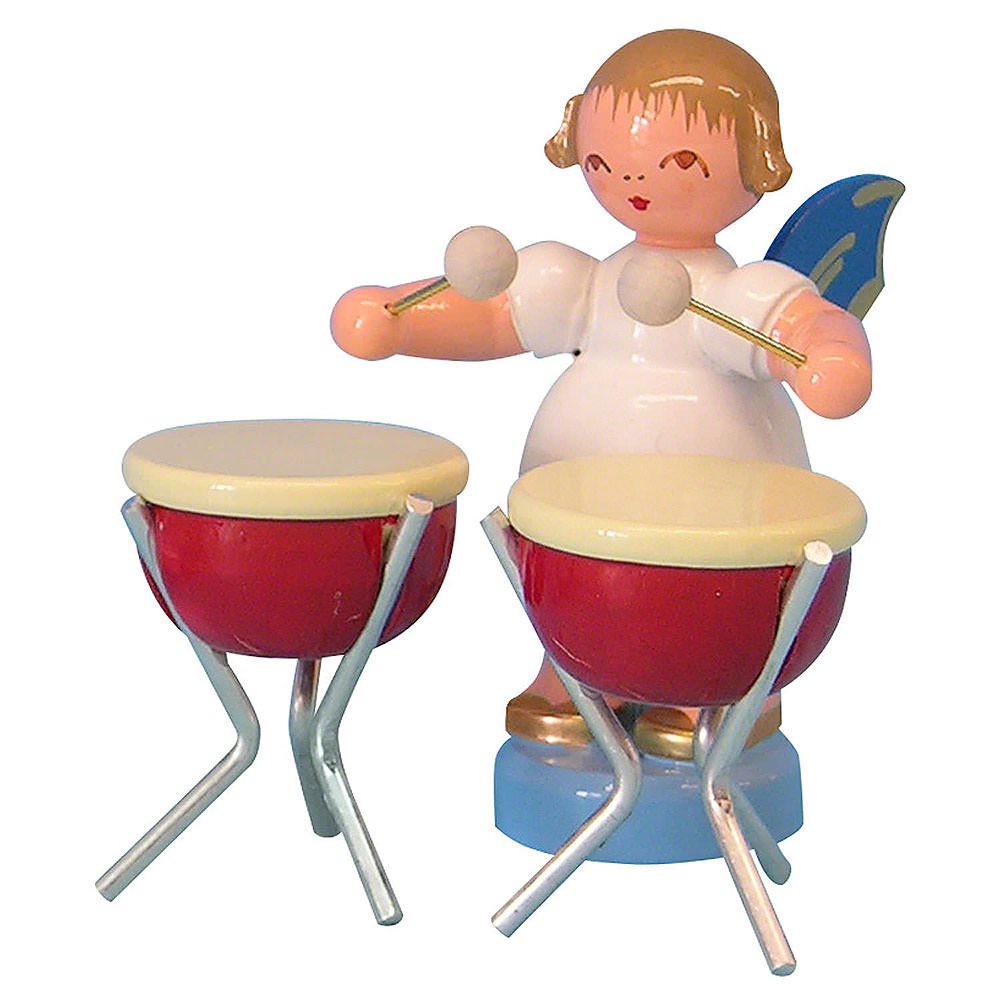 Figurenland Uhlig GmbH Dekofigur Engel mit 2 Kesselpauken - Blaue Flügel - stehend (6cm) von Kunstgewer