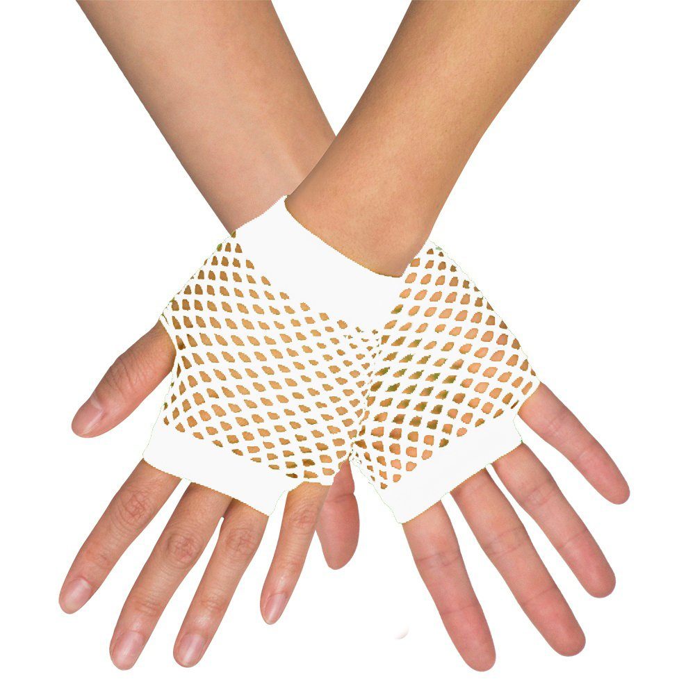 Kostüm Kurze Fingerlose Netz Handschuhe 'New York', Weiß