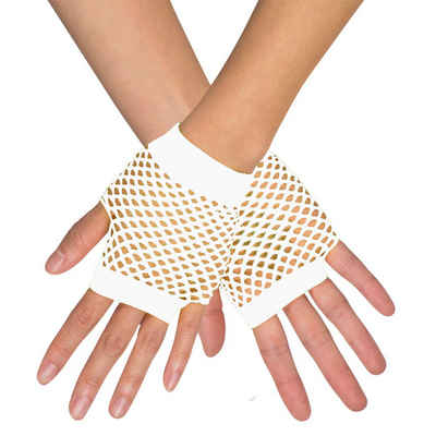 Funny Fashion Kostüm Kurze Fingerlose Netz Handschuhe 'New York', Weiß