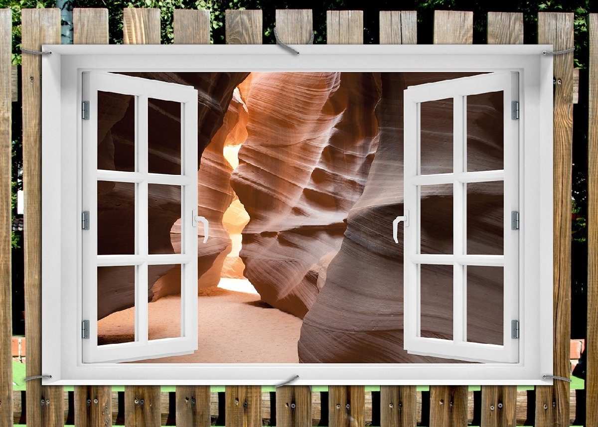 Thumbnail - Wallario Sichtschutzzaunmatten Antelope Canyon Arizona USA, mit Fenster-Illusion