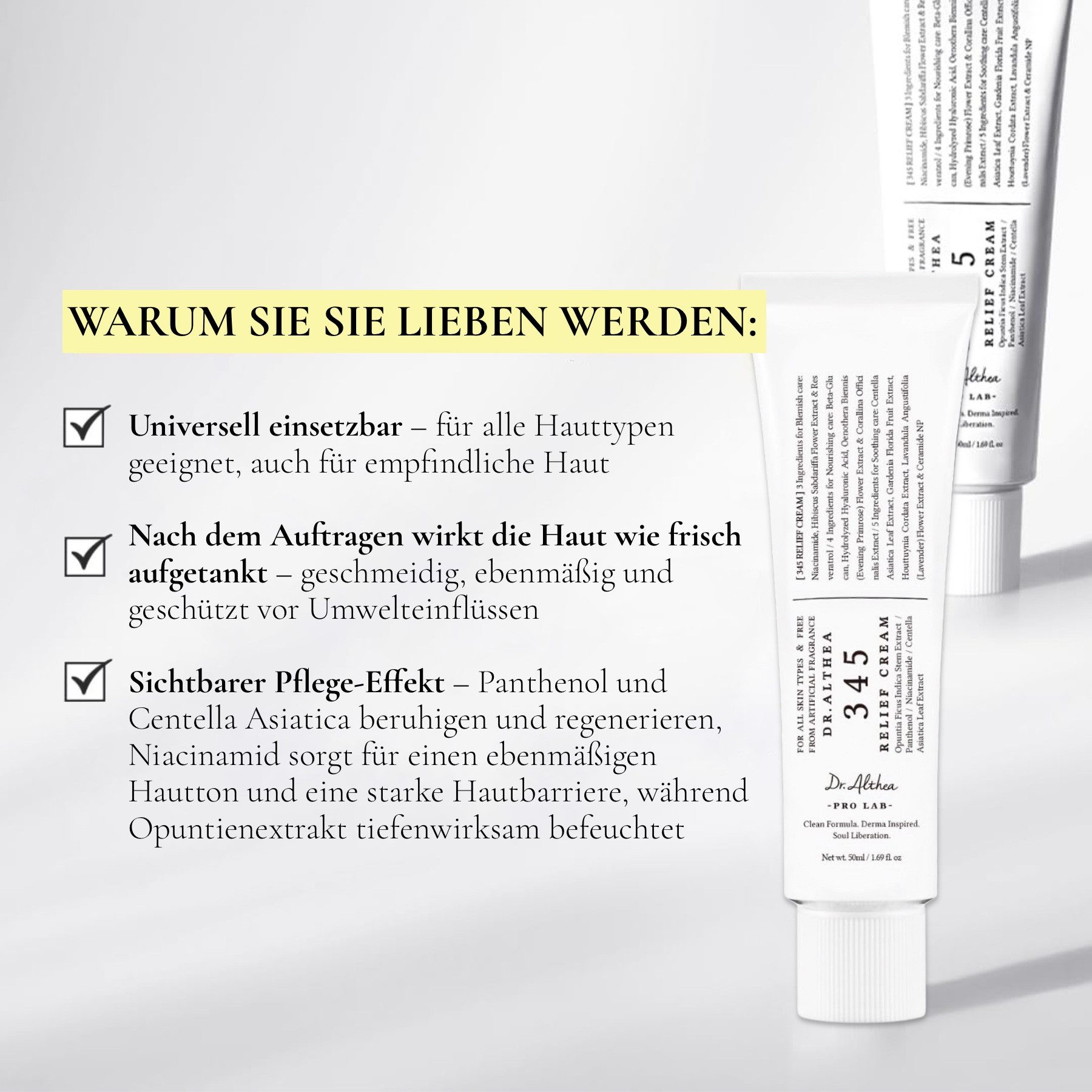 Dr. Althea Tagescreme 345 Relief Cream 50ml Intensive Repair Cream mit Niacinamid Pantenol, 1-tlg., Anti-Falten, Anti-Aging, Hautpflege, Gesichtspflege