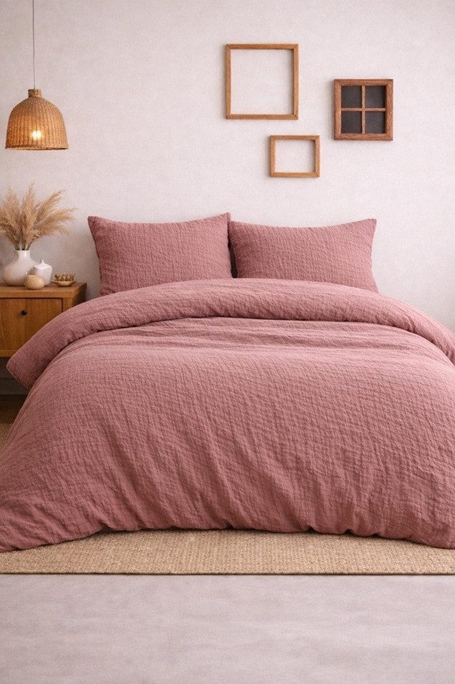 Sandiik Bettwäsche Musselin Bettwäsche in Altrosa aus Biobaumwolle, Biobaumwolle, 100% Biobaumwolle, Super Soft zur Haut, Made in Stuttgart