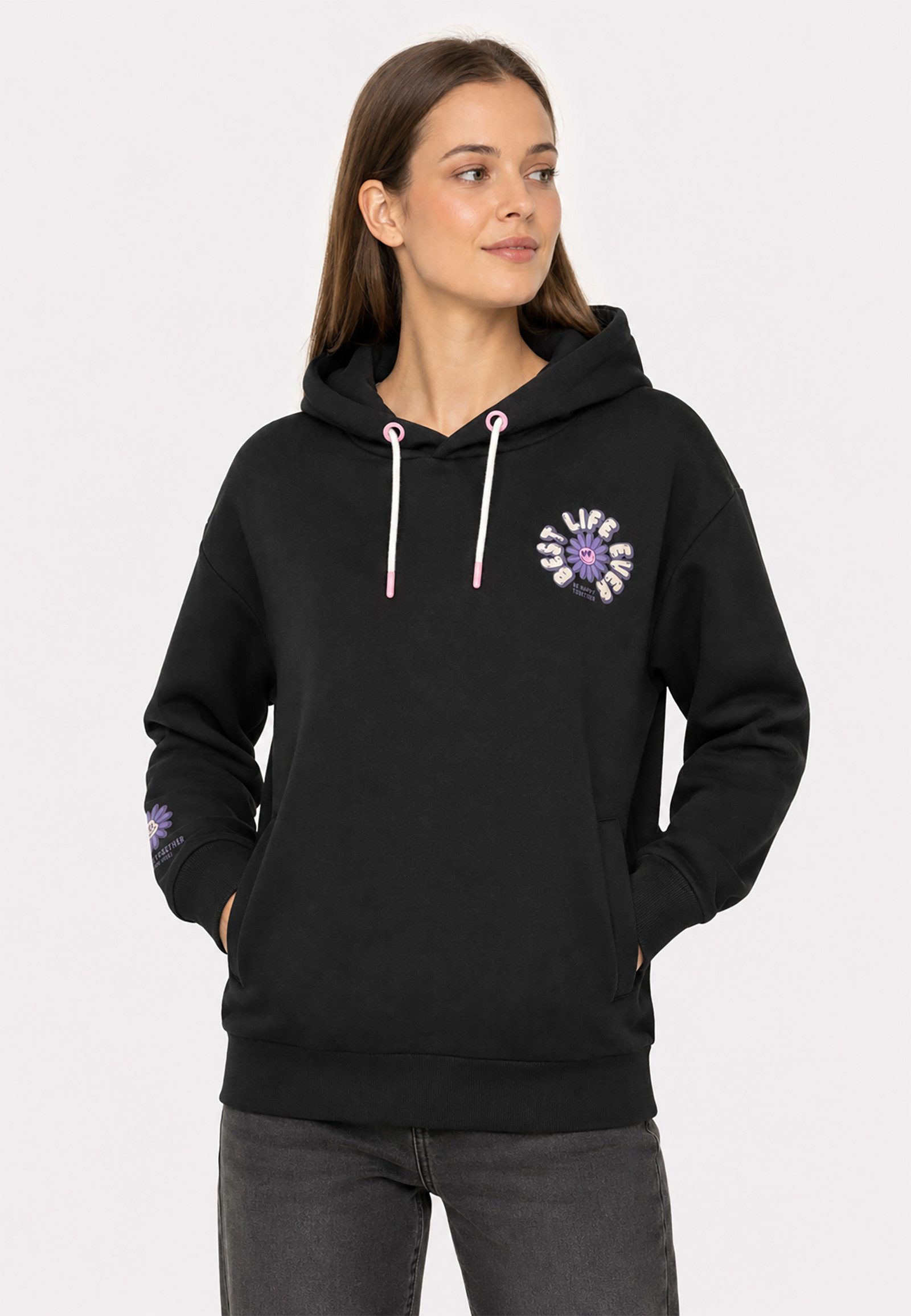SUBLEVEL Hoodie Kängurutasche und bequeme Rippbündchen für Damen (1-tlg) Baumwolle Normal Fit Kapuze Langarm Einfarbig atmungsaktiv