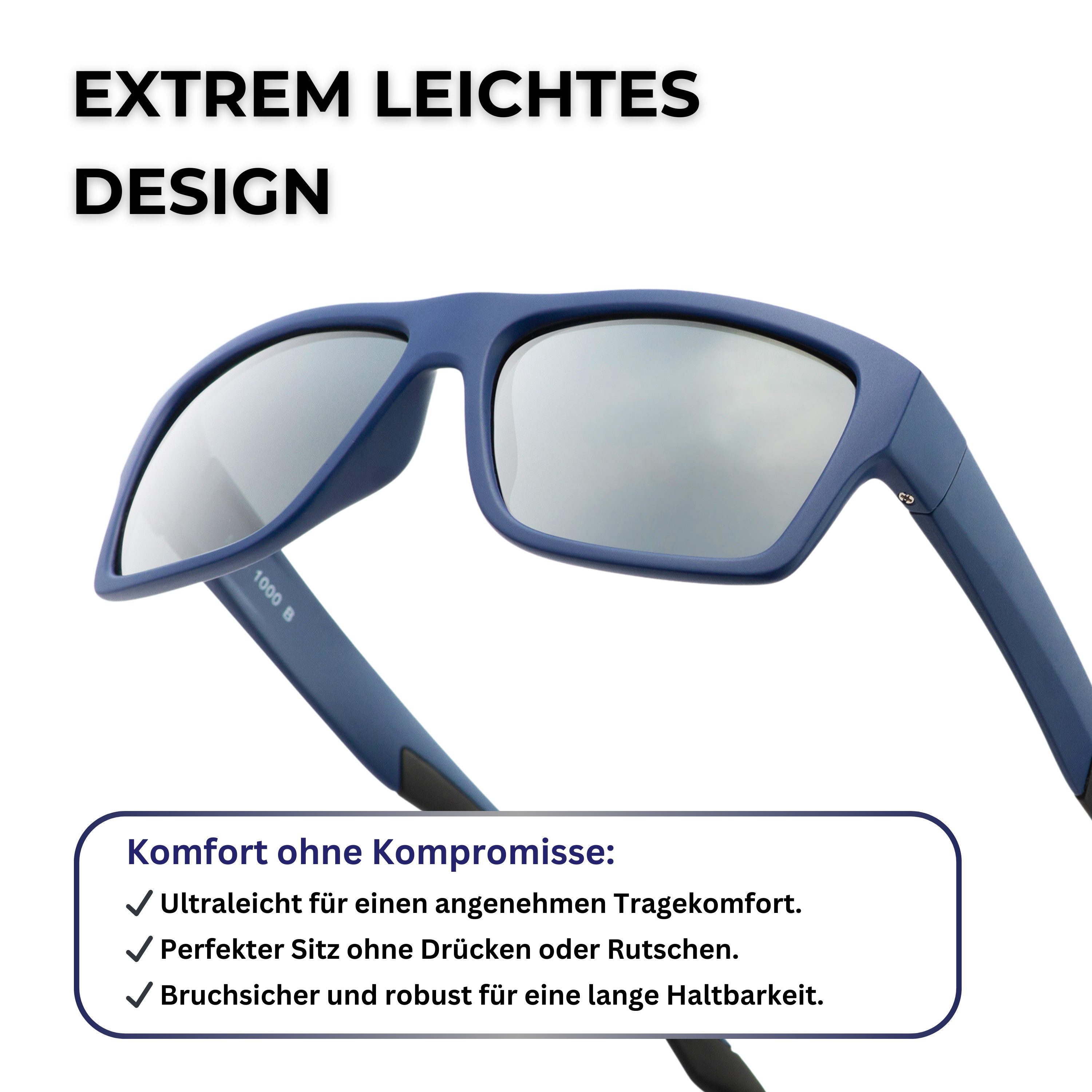 EyeAm Sonnenbrille, Polarisierte Gläser & Ultraleicht, Schwimmfähig, Sportbrille Modell: 1000