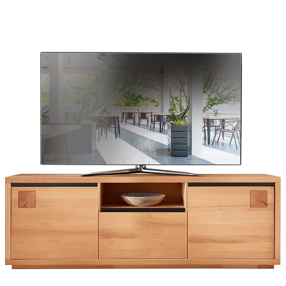 Lomadox Lowboard WINCHESTER-69, TV Board Fernsehschrank 170 cm Buche massiv geölt Hirnholz-Detail