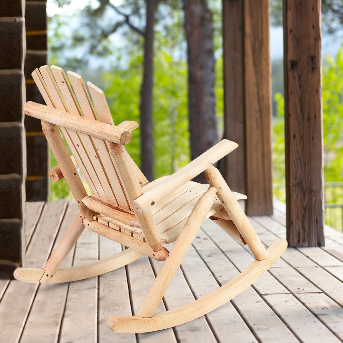 COSTWAY Schaukelstuhl, aus Tannenholz, für Outdoor, 96x65x98cm