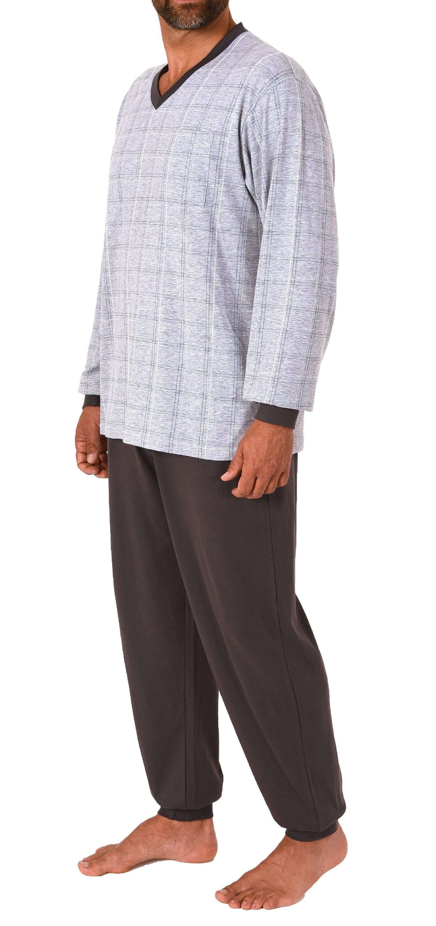 Normann Pyjama Herren Schlafanzug langarm mit Bündchen in Karo Optik - 212 409