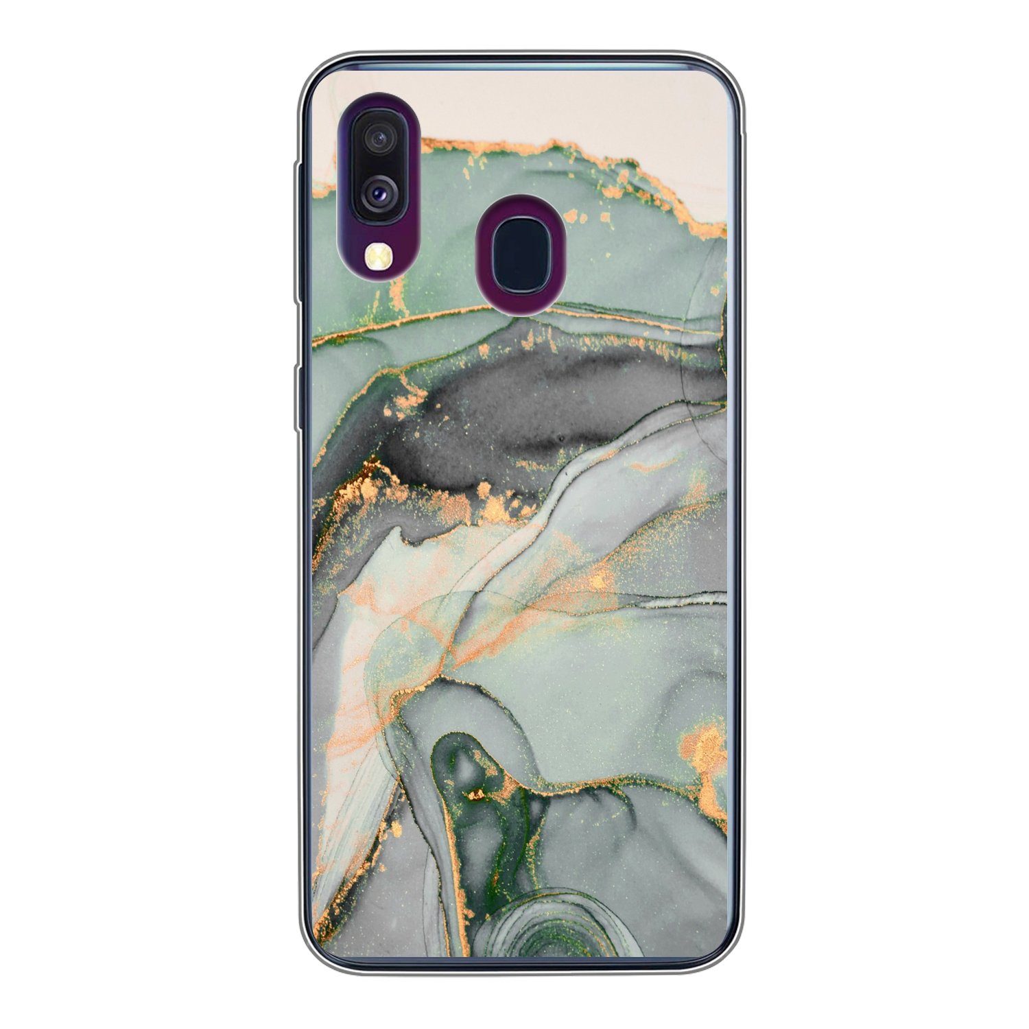 MuchoWow Handyhülle für Samsung Galaxy A40 Gold - Marmor - Grün - Luxus - Glitzer - Marmor, Smartphone-Bumper, Print, Handy Schutzhülle Dünn