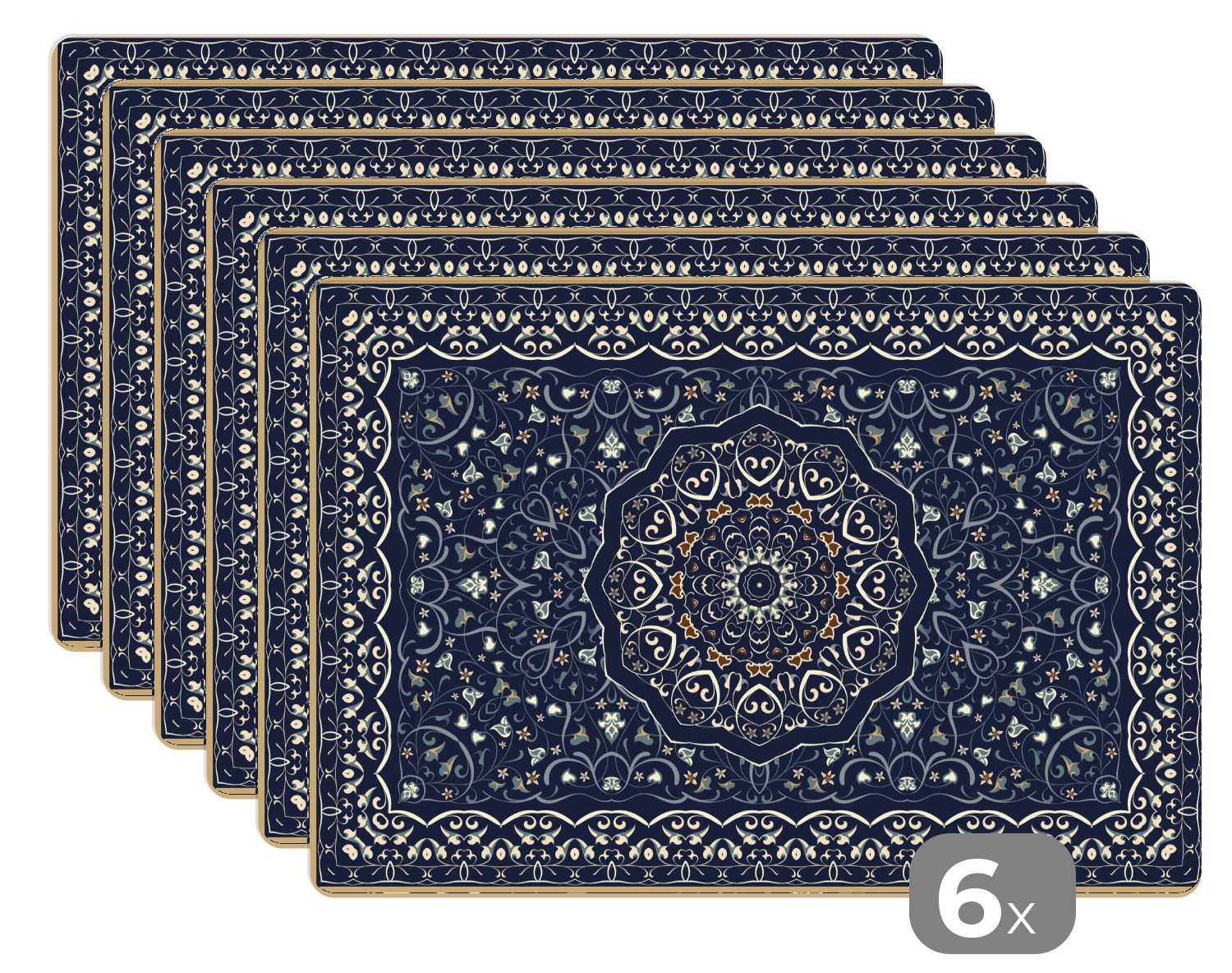 MuchoWow Platzset Persischer Teppich - Mandala - Teppich - Blau, (6-St), Platzsets, Tischset, Abwaschbar, Tischsets, Platzdeckchen