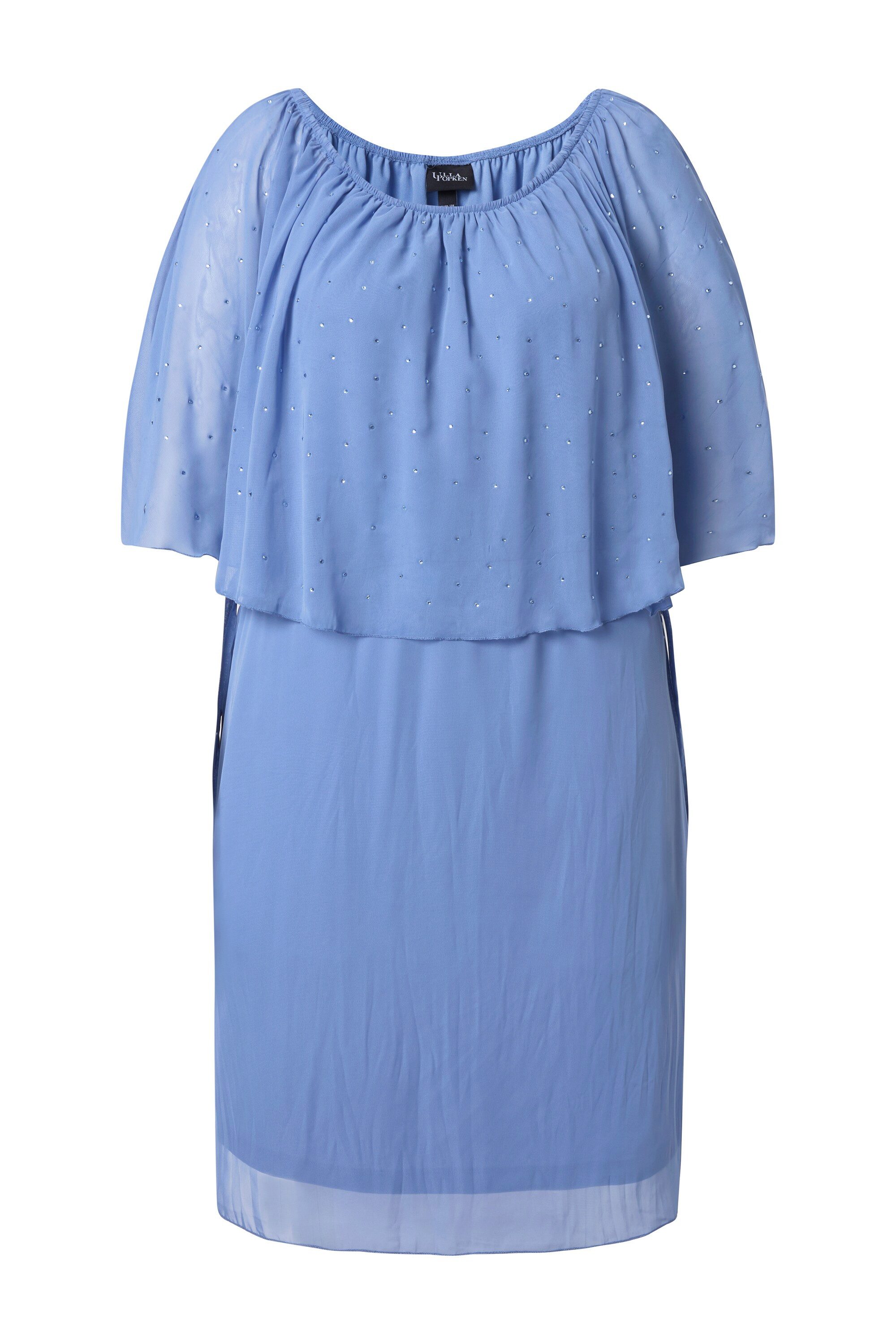 Ulla Popken Cocktailkleid Kleid Chiffonrüsche A-Linie Carmen-Ausschnitt