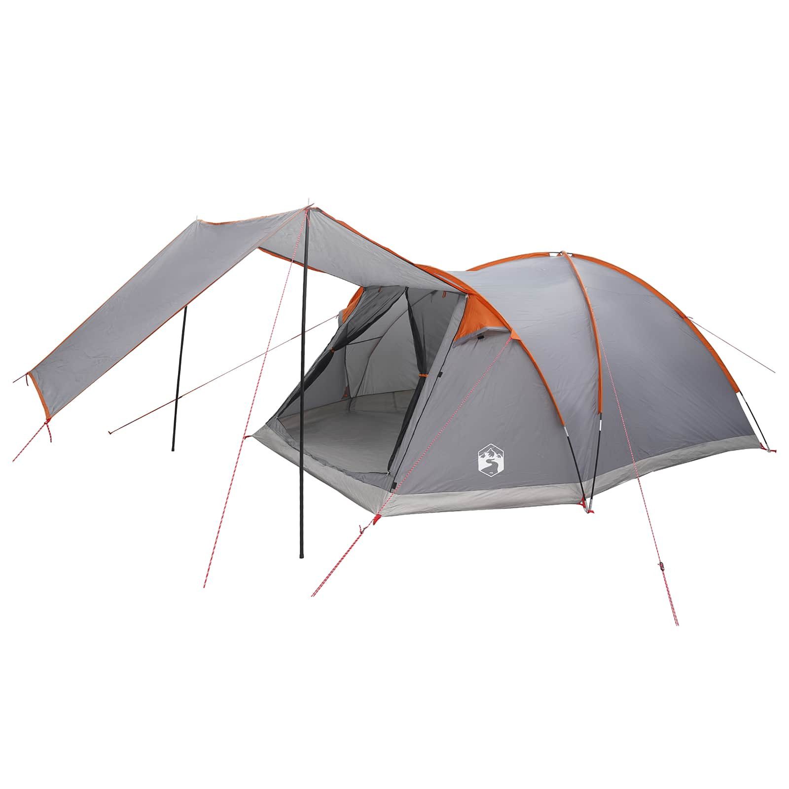 vidaXL Kuppelzelt 6-Personen Hütten-Zelt Grau und Orange 6-Personen Polyester und Stahl